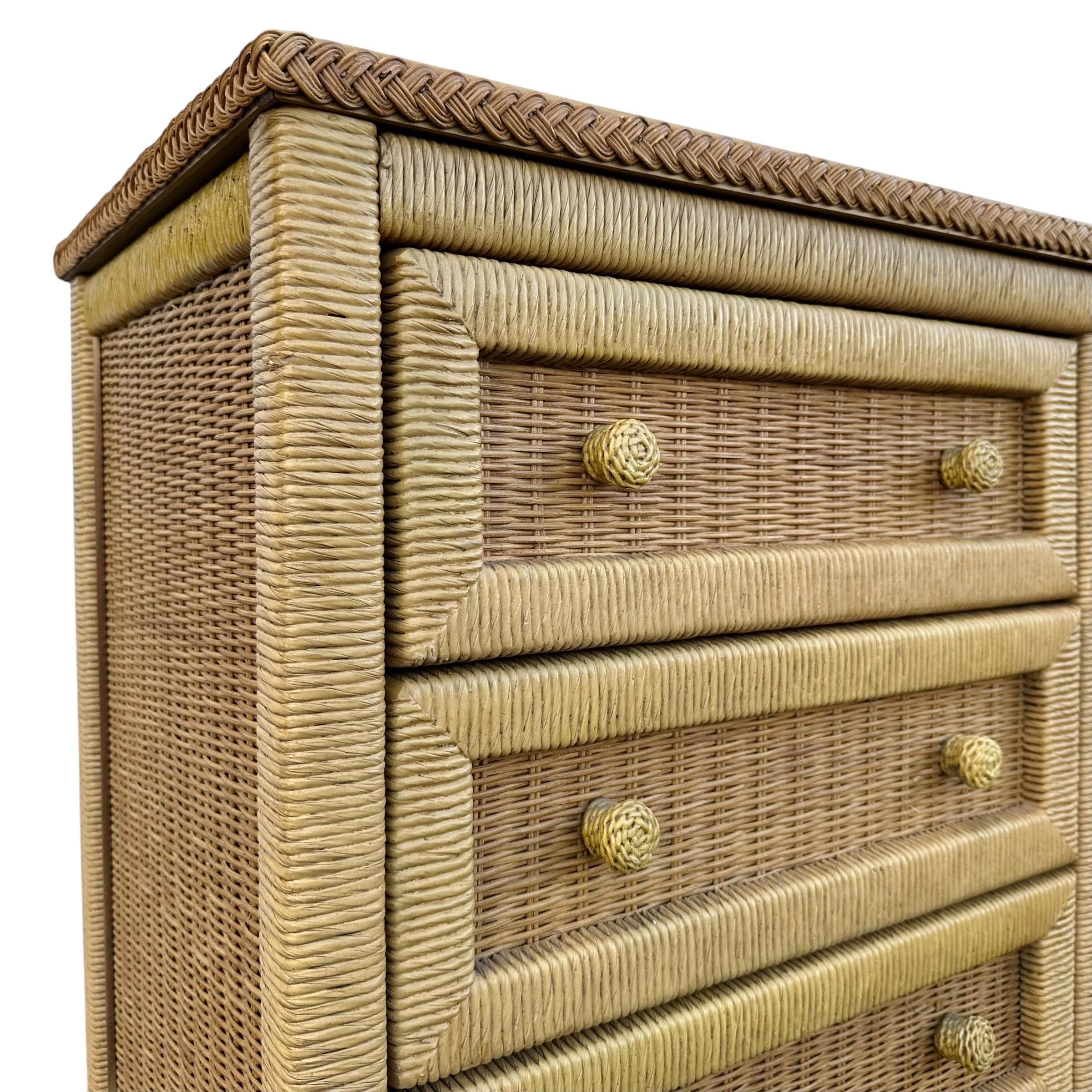 Henry Link Wicker Dresser with 9 Drawers - Vintage Wrapped Rattan Coastal Boho Chic Furniture - Thumbnail 3