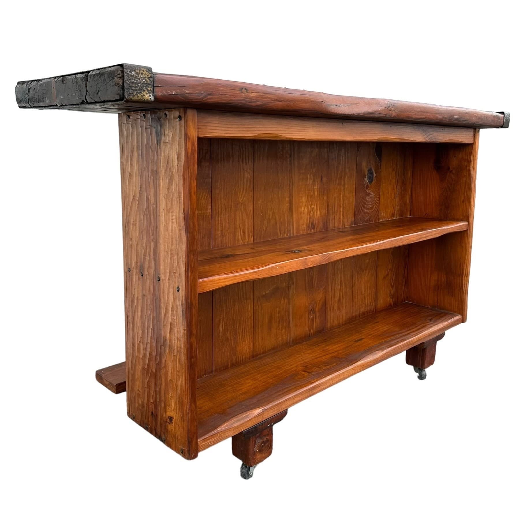 Victory Ship Hatch Cover Bar by Sub-Sea Artifacts - Vintage Maritime Rolling Nautical Solid Wood with Foot Rest Coastal Door Serving Table - Thumbnail 2