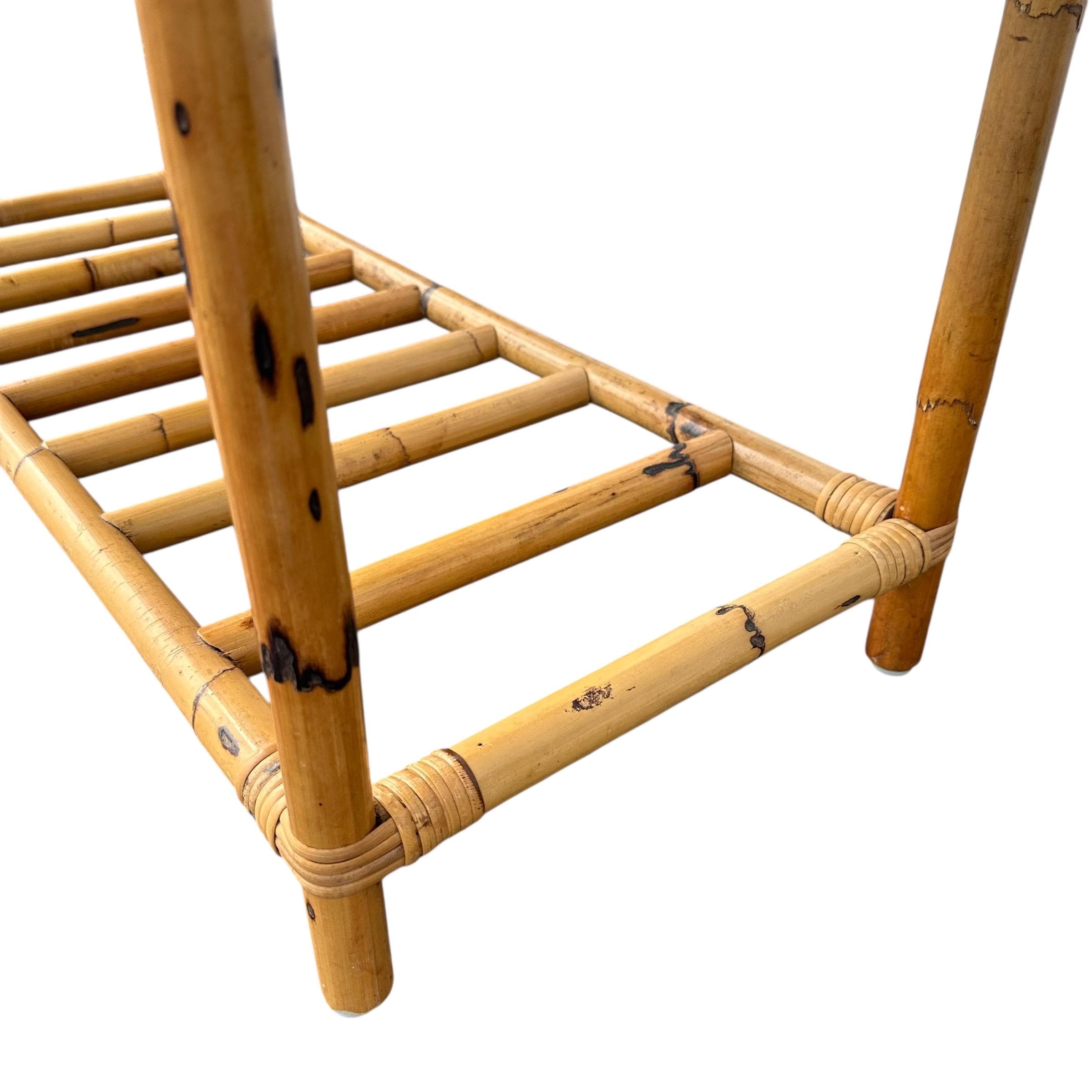 Vintage Bamboo Console Table 43” - Herringbone Rattan Wicker Entry Sofa Hollywood Regency Coastal Boho Chic Furniture - Thumbnail 8