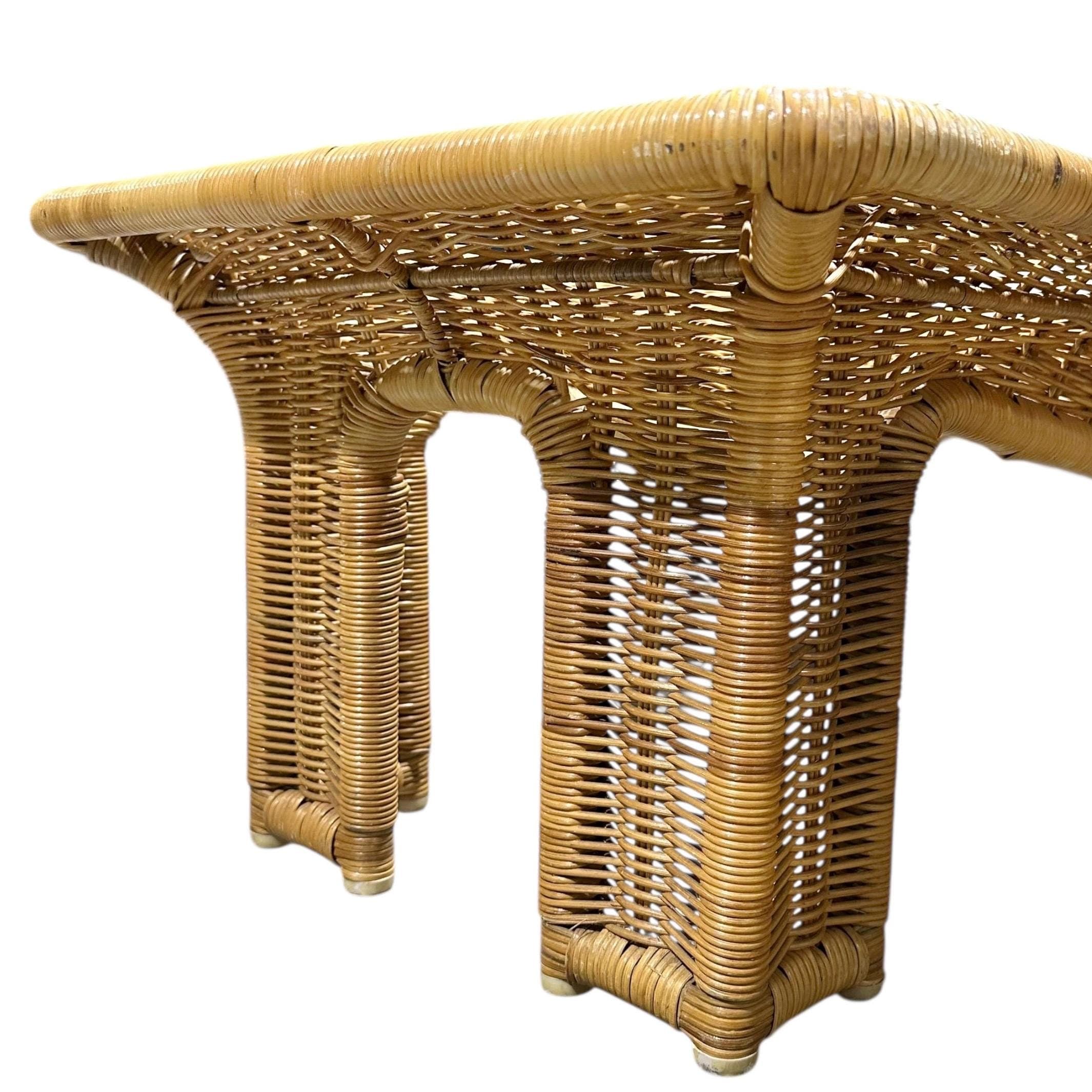 Rattan Coffee Table 56” Long - Vintage Rectangular Coastal Boho Chic Hollywood Regency Bamboo Style Furniture - Thumbnail 6