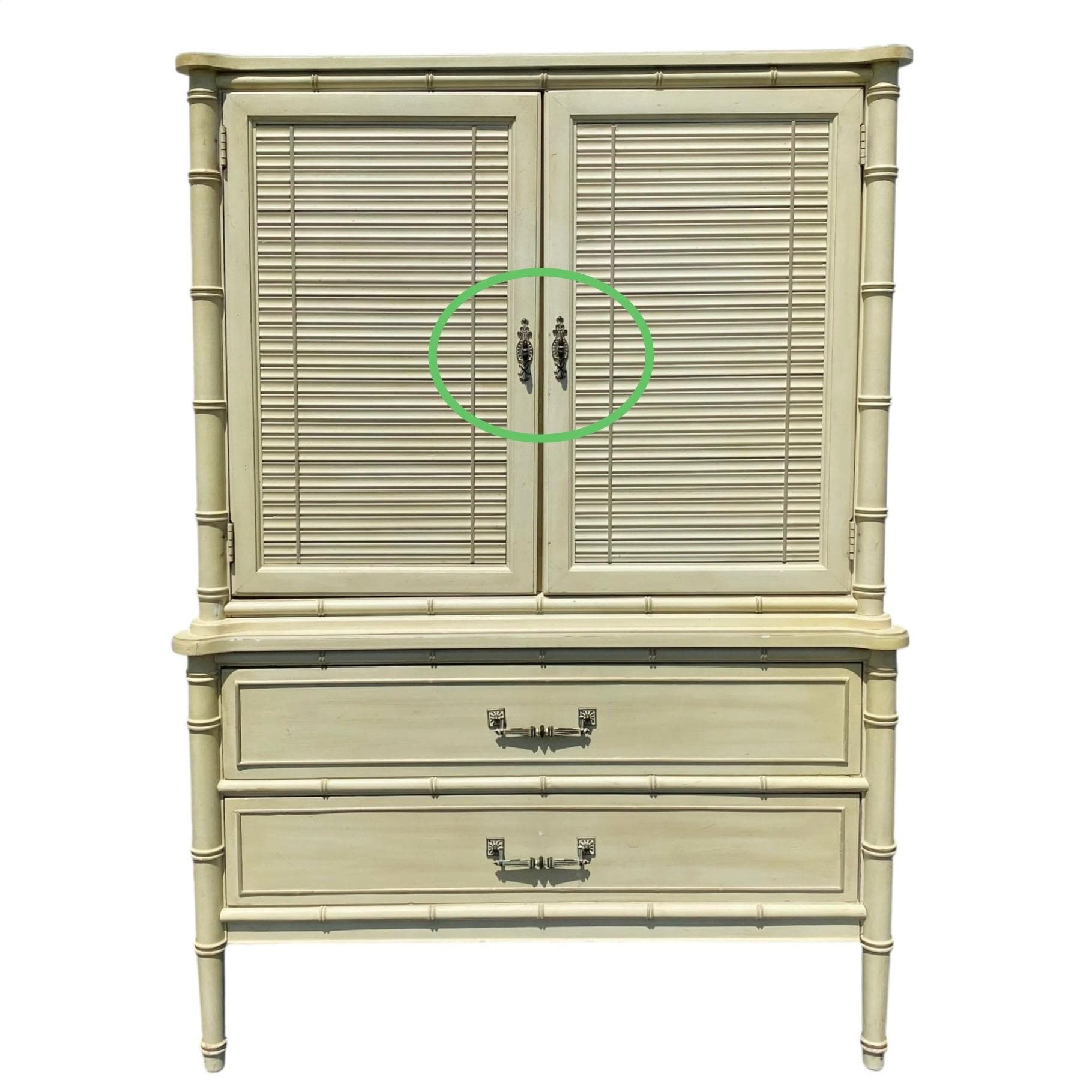 Vintage Henry Link Bali Hai Backplate & Knob Hardware - Original 1970s Faux Bamboo Dresser, Chest, or Armoire Replacement - Thumbnail 7