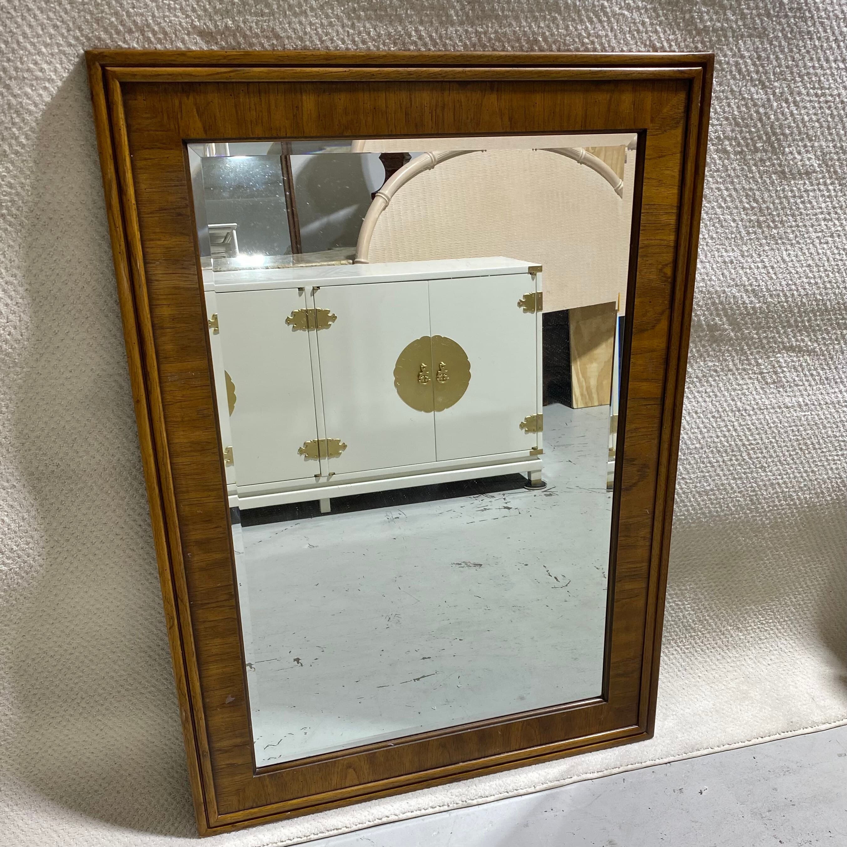 Drexel Accolade Mirror 48x33 LOCAL PICKUP Vintage Campaign Style Rectangular Wood with Beveled Edge Glass - Thumbnail 2