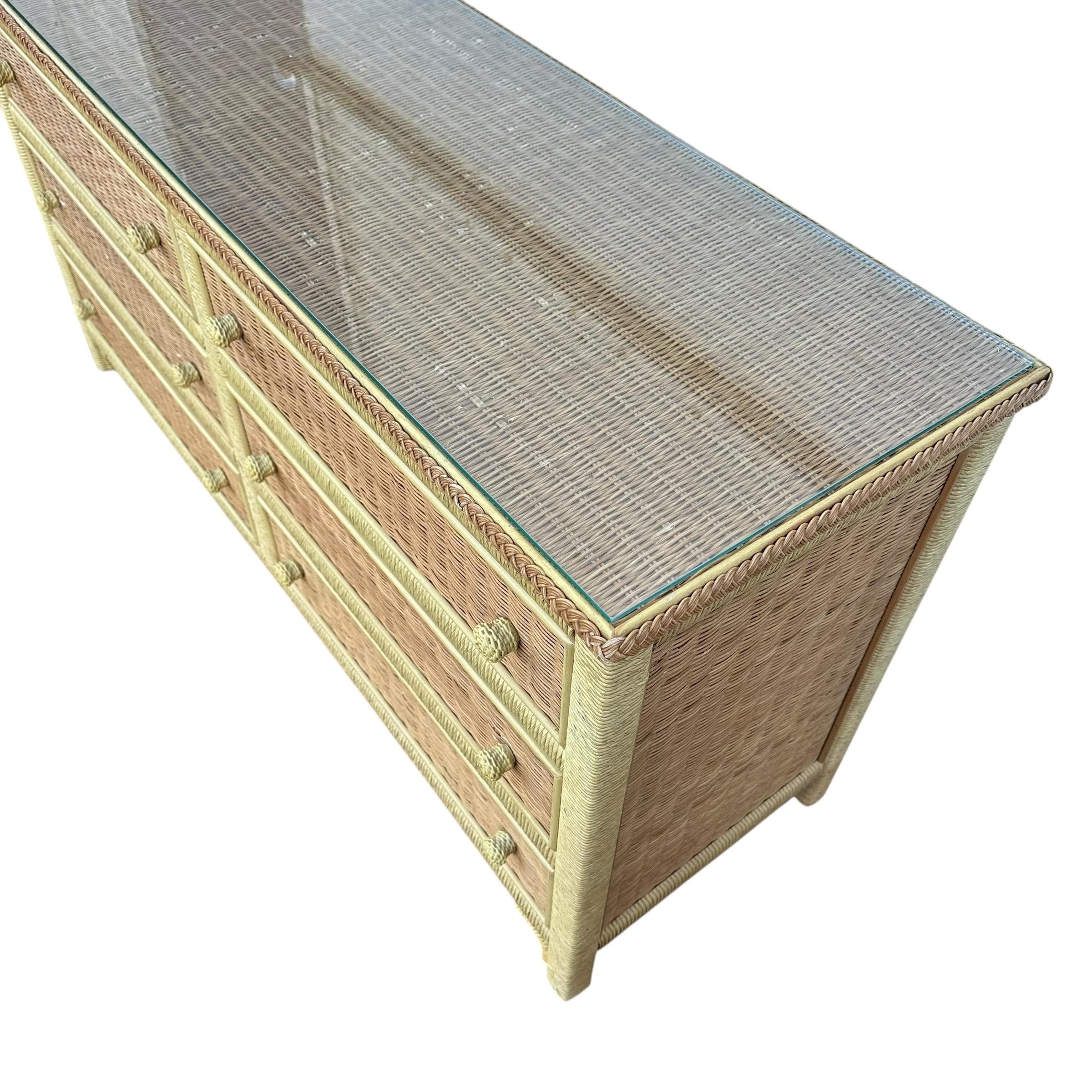 Henry Link Wicker Dresser with 6 Drawers - Vintage Wrapped Rattan Coastal Boho Chic Furniture - Thumbnail 10