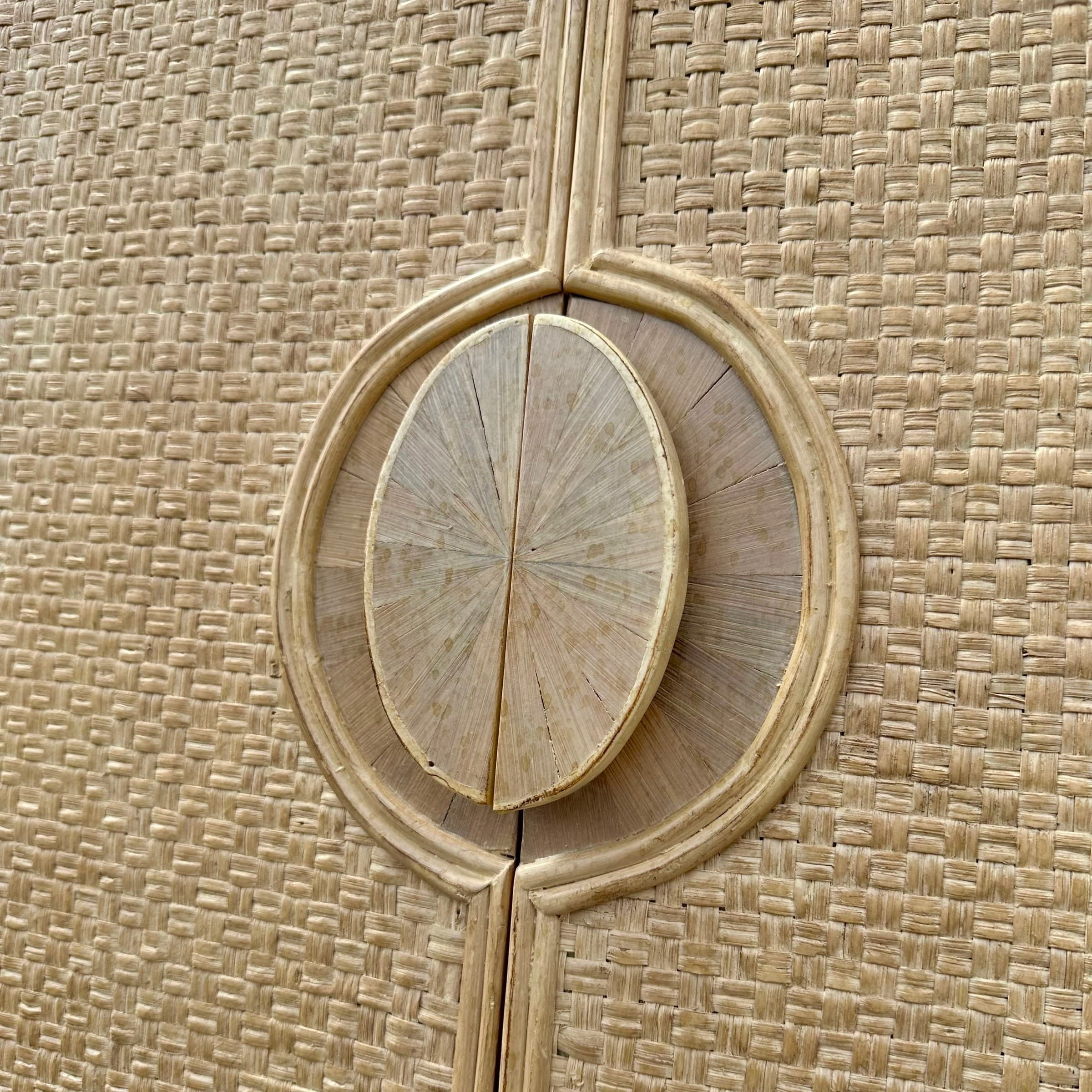 Chinoiserie Rattan Cabinet with Natural Bent Wood & Pencil Reed Base by Hickory - Vintage Three Tier Storage Tower Coastal Boho Showpiece - Thumbnail 6