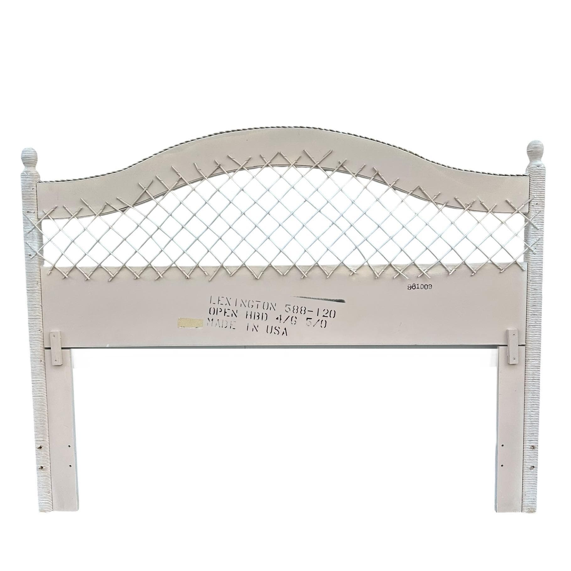 SOLD Rattan Queen Headboard by Henry Link Wicker - Vintage White Wash Full Coastal Boho Chic Hollywood Regency Style Bedroom Furniture - Thumbnail 7