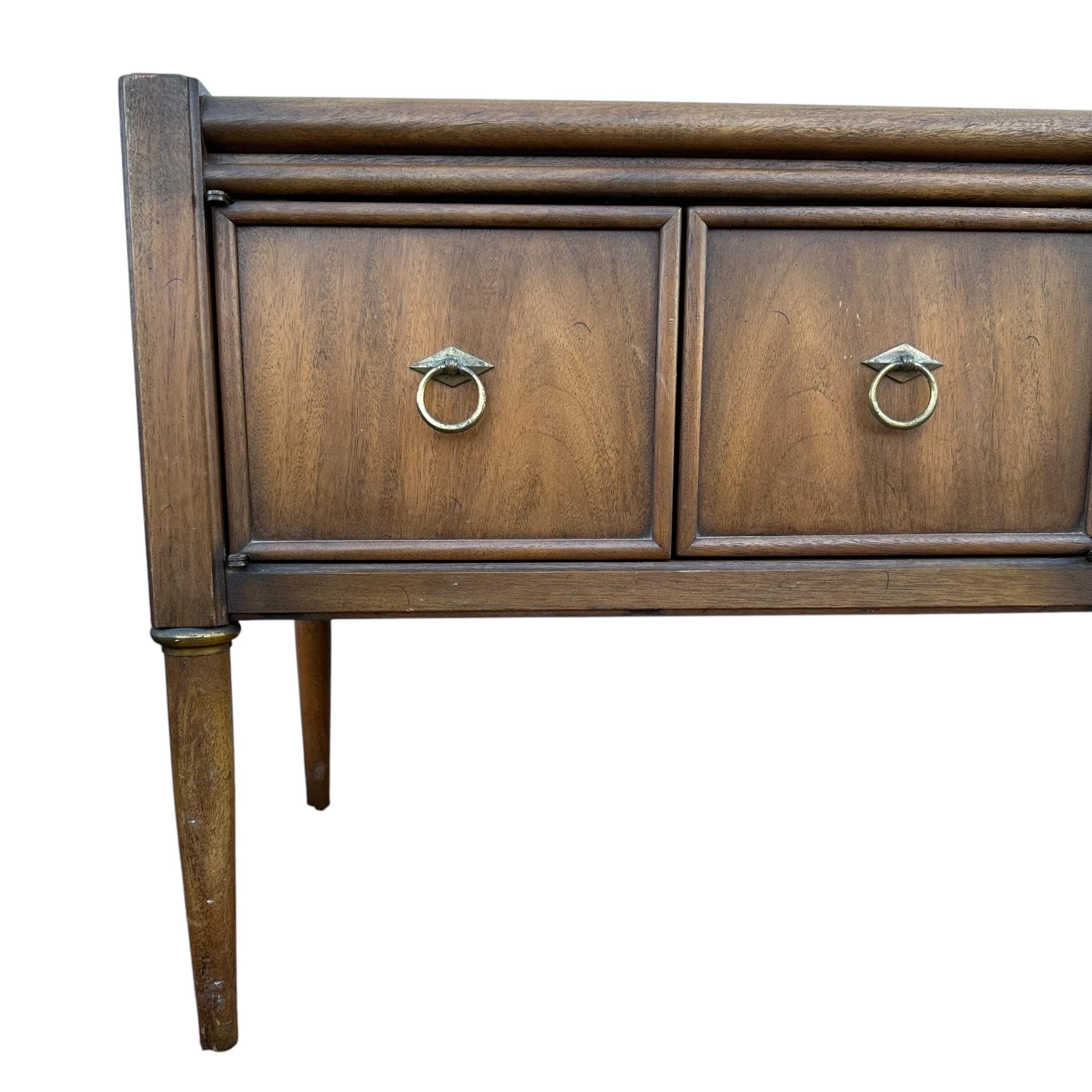 Mid Century Modern Low Profile Cabinet by Gordon’s Fine Furniture 56” Long - Vintage MCM Midcentury Walnut Wood Stone Console Table Credenza - Thumbnail 2