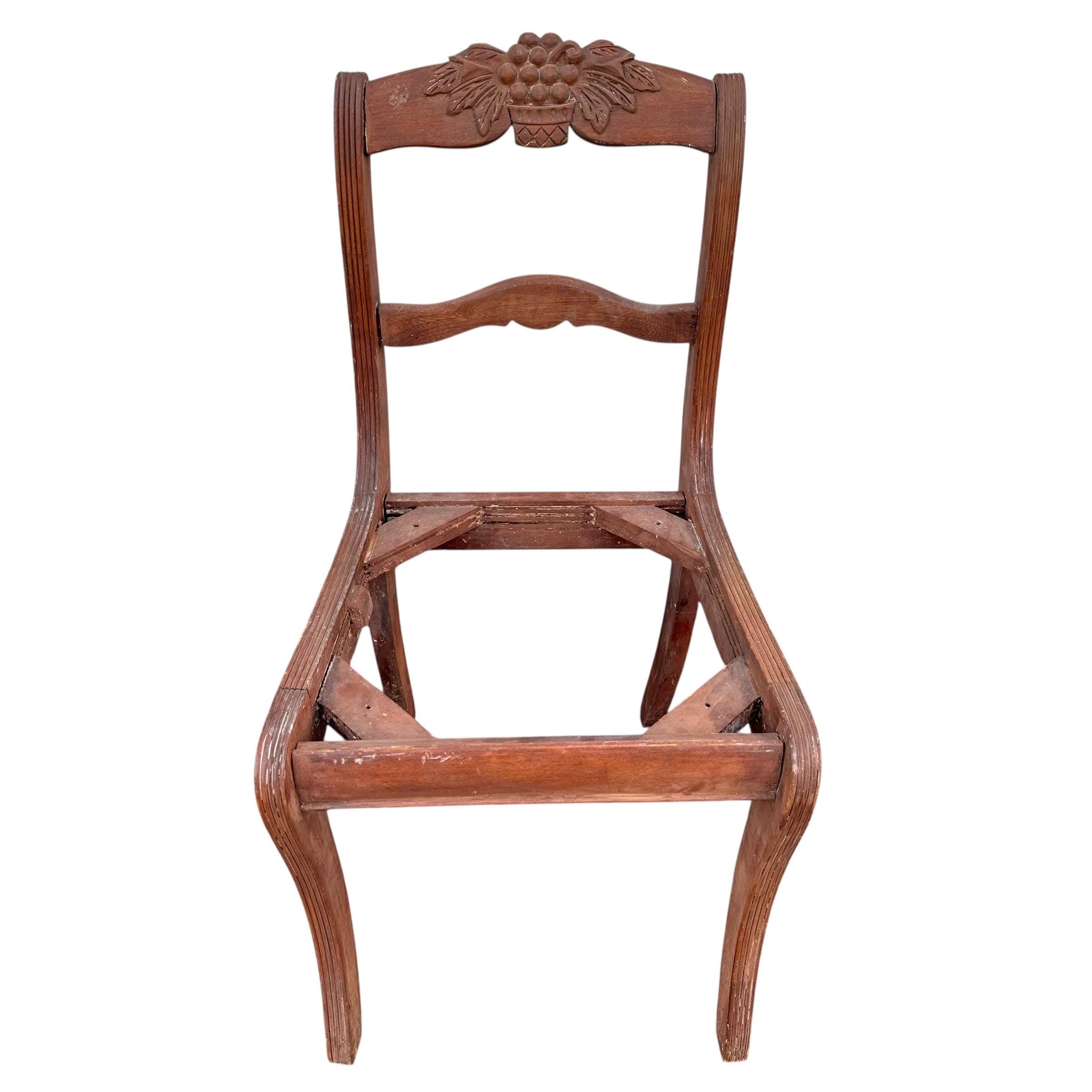 Vintage Carved Wood Chair - Shabby Chic Cottage Farmhouse Flower & Grapes Decor - Project Restoration - Thumbnail 4