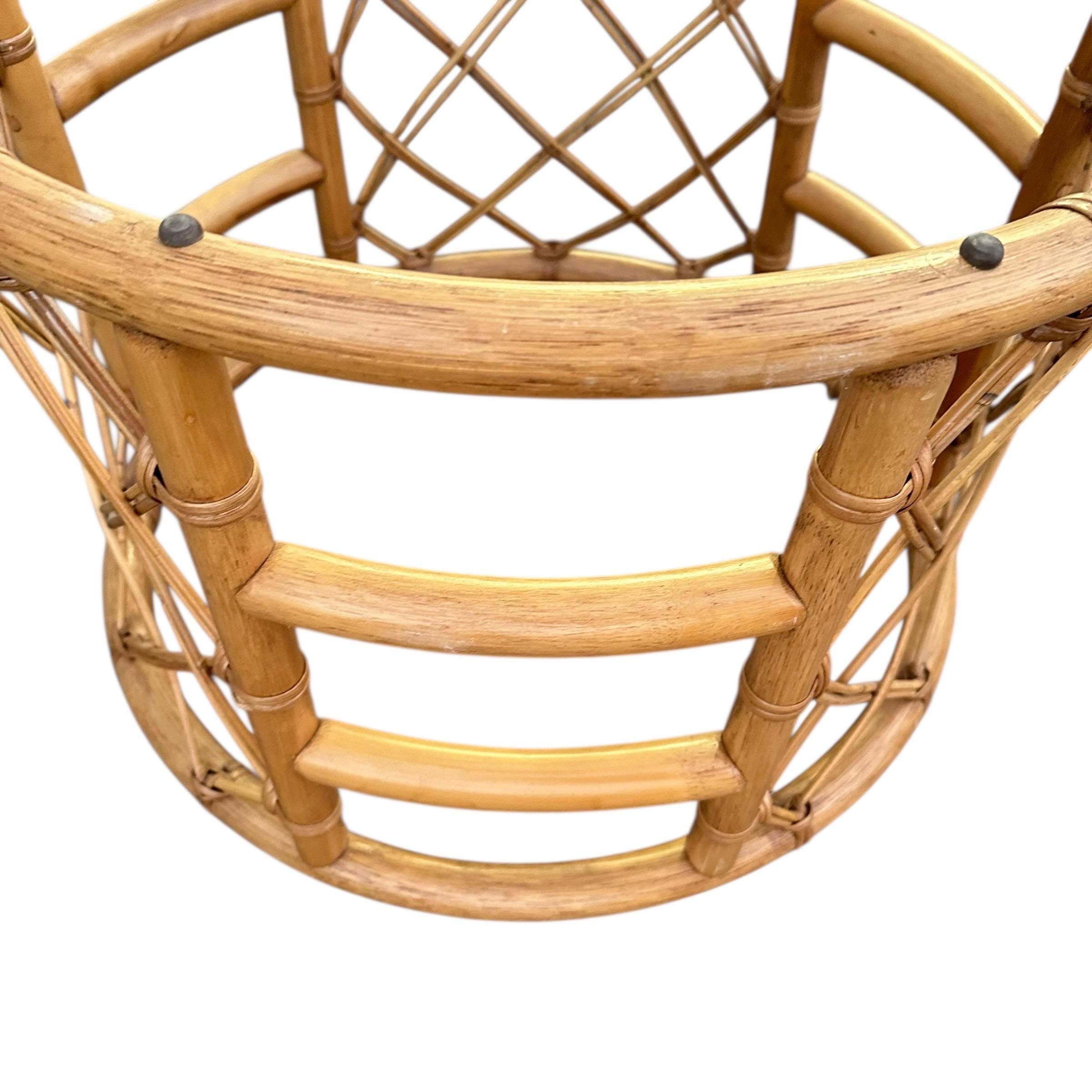 Vintage Rattan Coffee Table with Glass Top - Round Natural Coastal Boho Palm Beach Style - Thumbnail 6