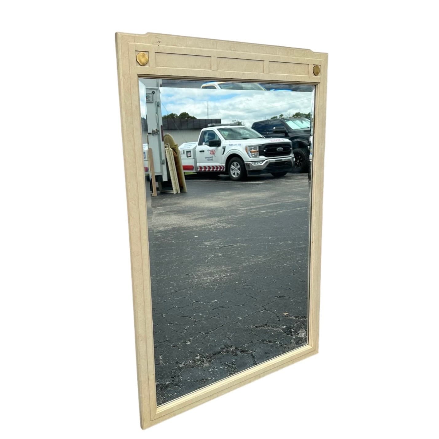 Chinoiserie Mirror 46x31 LOCAL PICKUP Vintage White Furniture Ivory Brass Asian Style - Thumbnail 5