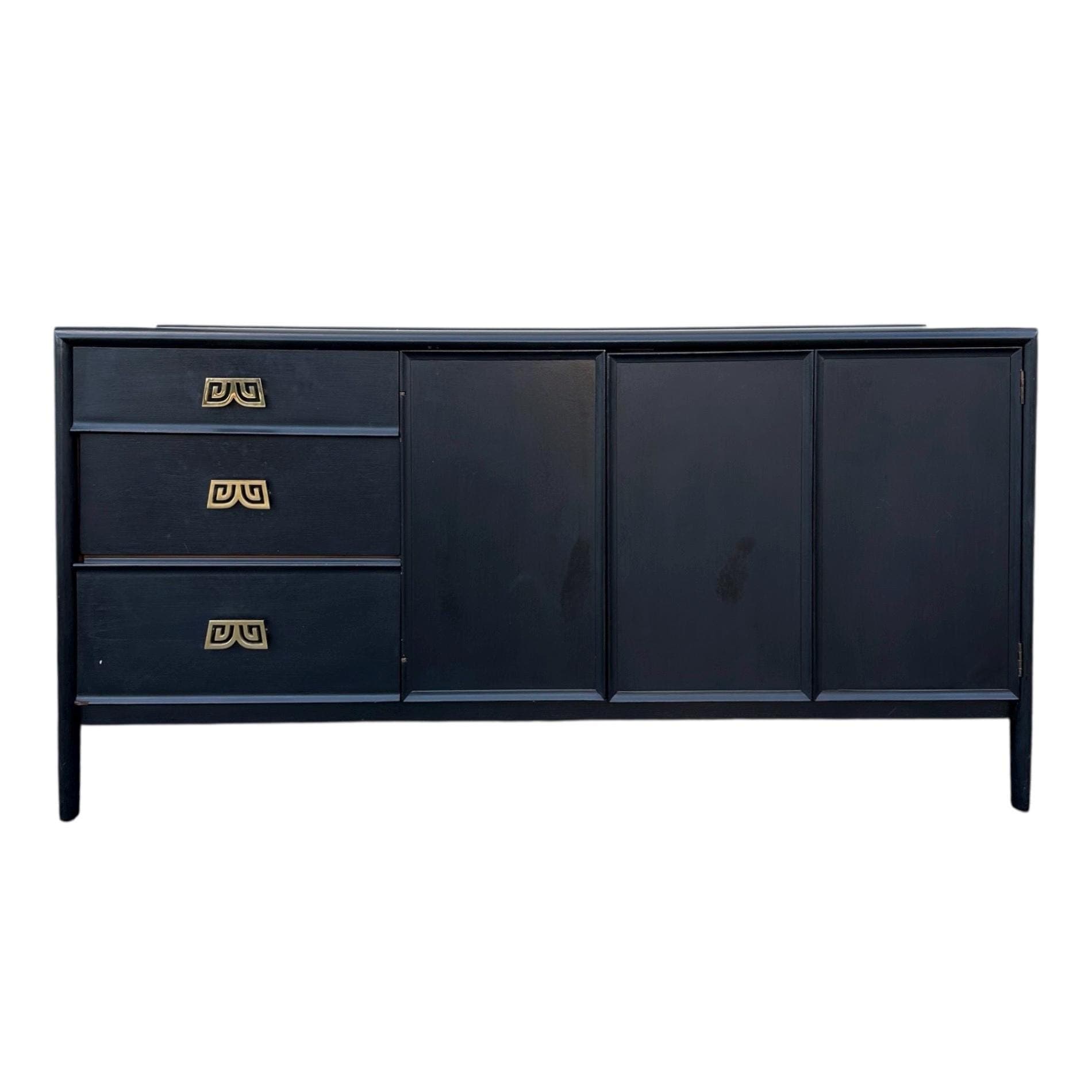 Vintage Drexel Parallel Sideboard - Black Wood, Gold, Chinoiserie MidCentury Asian Oriental Style Credenza Cabinet - Image 1