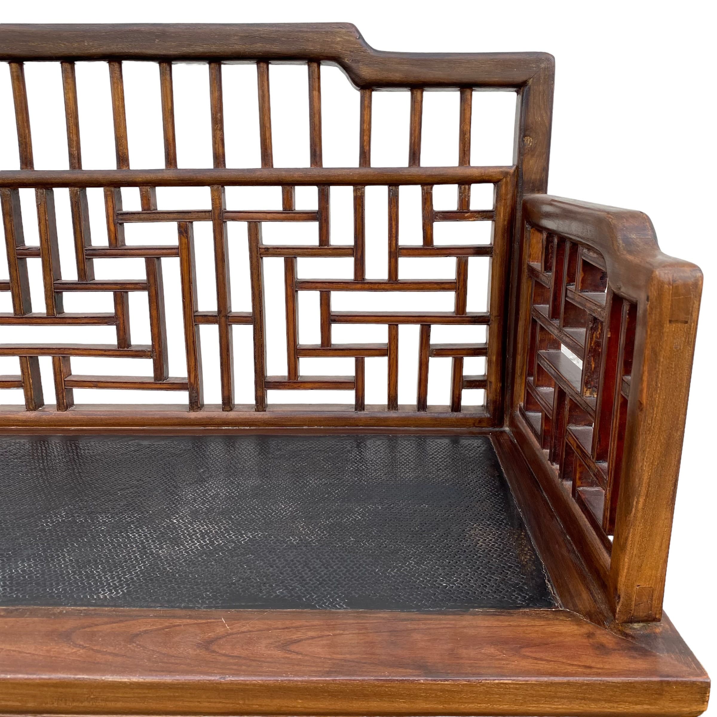 Asian Fretwork Bench 43" - Vintage Chinese Chippendale Carved Wood Oriental Settee Chair Chinoiserie Furniture - Thumbnail 3