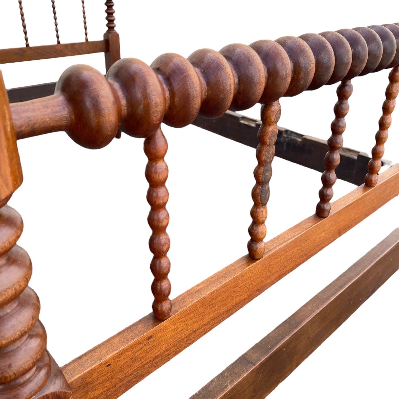 Antique Jenny Lind Spool Bed 53W 76D 54H - American Classical Bobbin Turned Spindle Four Poster Headboard, Footboard and Side Rails - Thumbnail 4