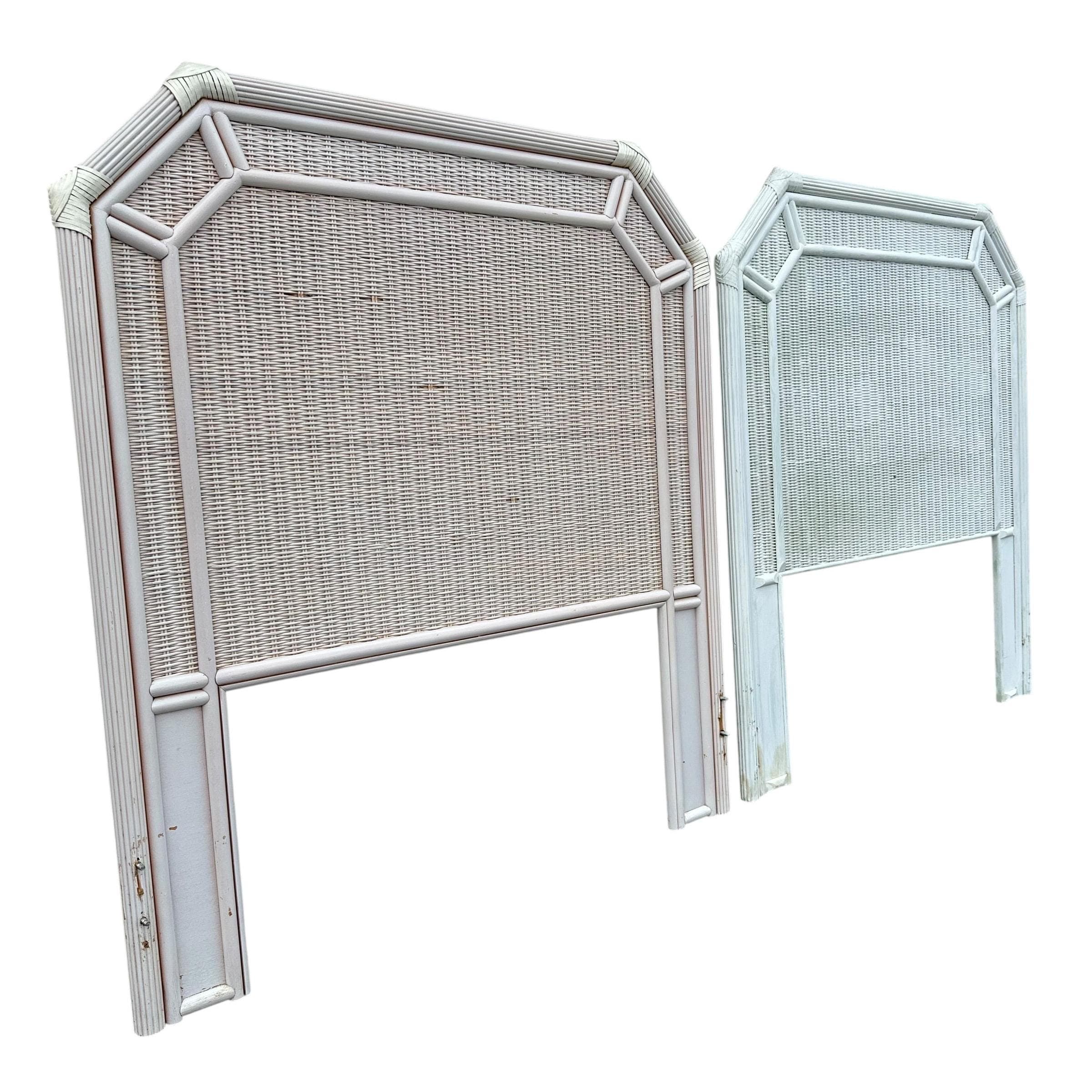 Set of 2 Rattan Wicker Twin Headboards Project - Vintage Pencil Reed Wood Coastal Boho Chic Style Bedroom Furniture Pair - Thumbnail 2