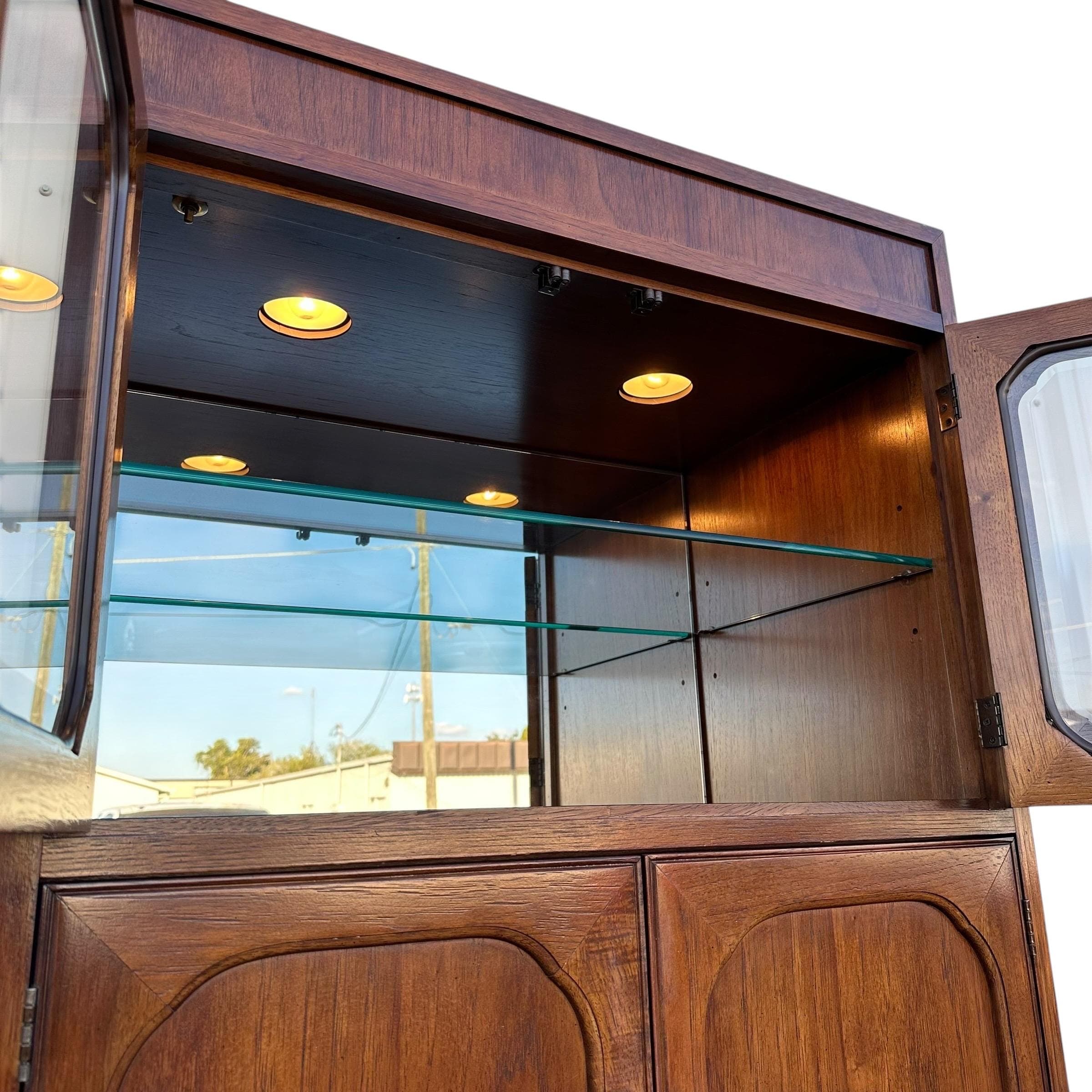 Lighted Bar Cabinet by Thomasville Mystique- Vintage Chinoiserie Asian Style Wood, Mirror Glass & Brass Storage Case, Drawers, Display Shelf - Thumbnail 5