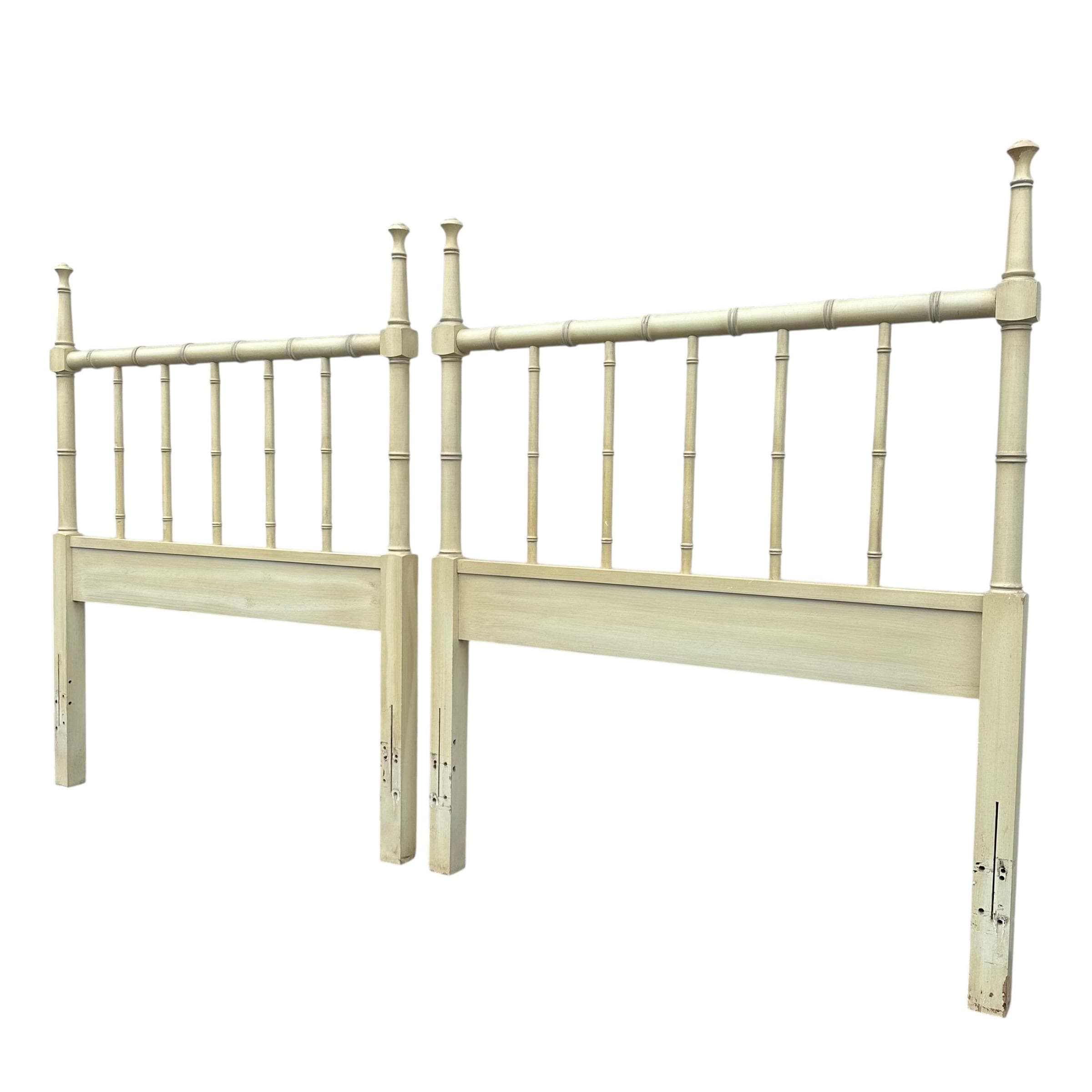 Vintage Faux Bamboo Twin Headboards - Henry Link Bali Hai White Coastal Hollywood Regency Pair - Thumbnail 7