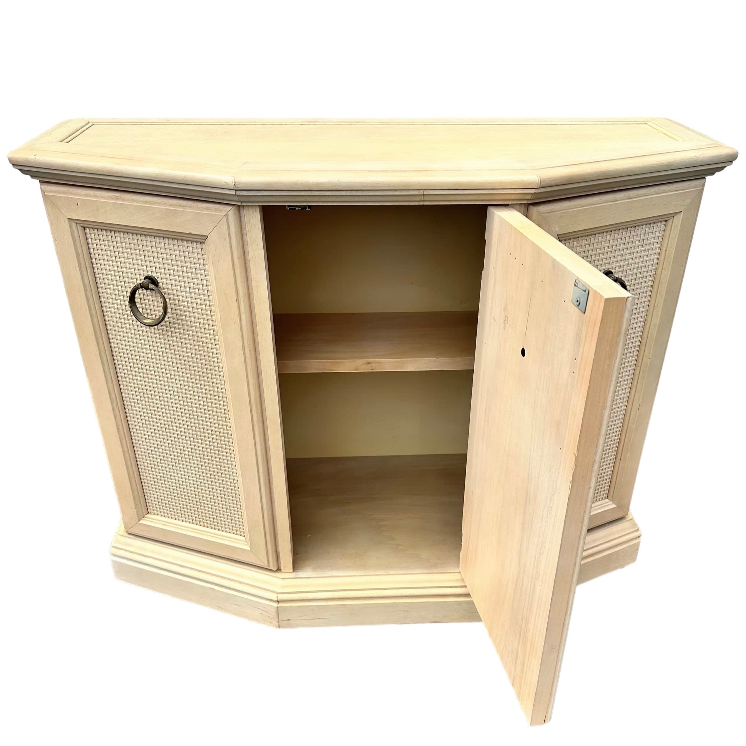 Vintage Entry Cabinet with Faux Rattan Wicker 36x14x29 - Hollywood Regency Coastal Narrow Accent Table or Bathroom Furniture - Thumbnail 3