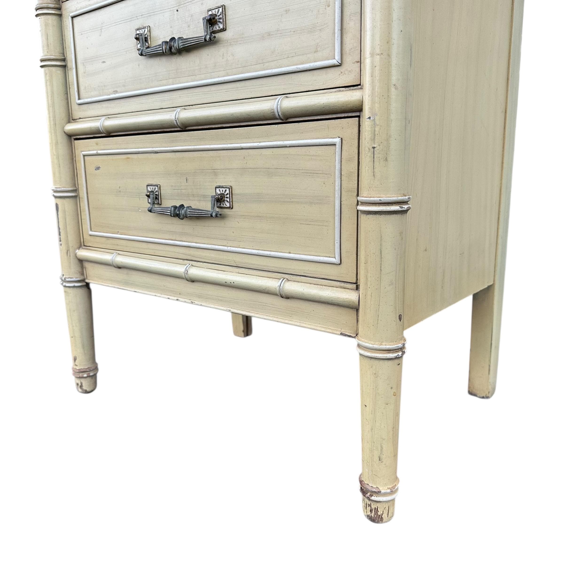 Faux Bamboo Nightstand by Henry Link Bali Hai - Vintage Yellow Wash End Table Hollywood Regency Coastal - Thumbnail 9