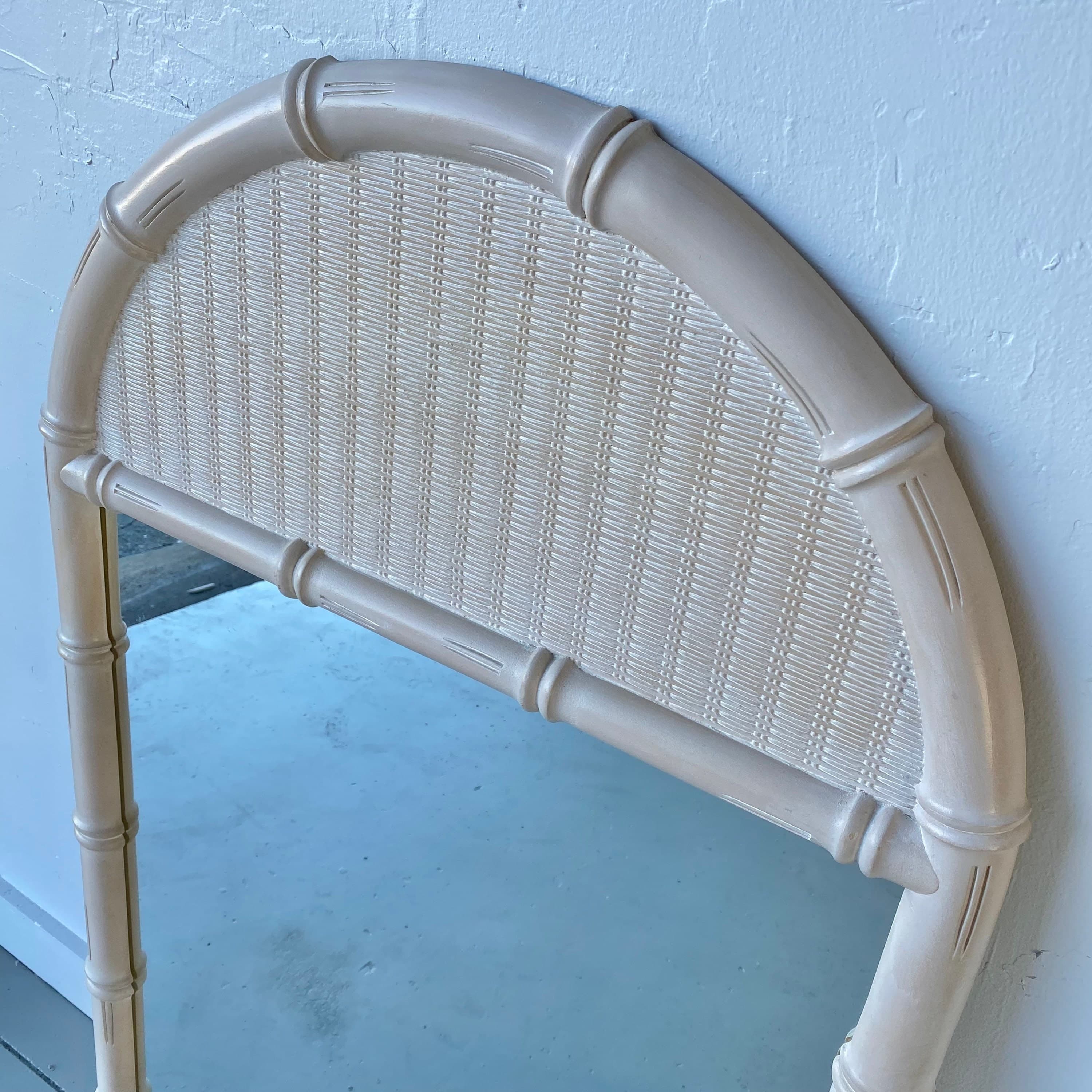 Faux Bamboo & Wicker Mirror 51x29 LOCAL PICKUP Vintage Broyhill Rounded Whitewash Coastal Hollywood Regency Style - Thumbnail 5