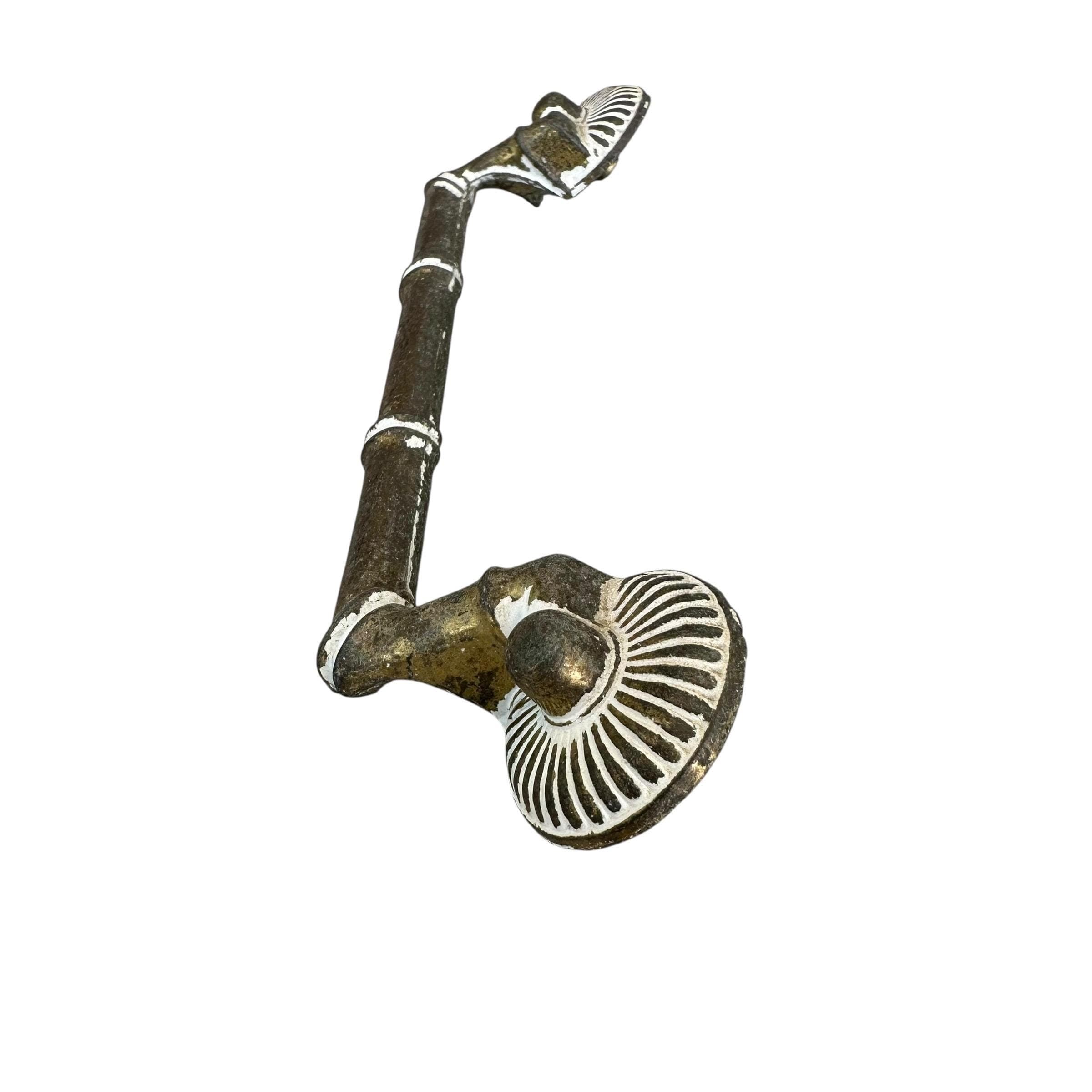 Vintage Faux Bamboo Dresser Pull - Brassy & White Metal, 5.5" Center, 6.75" Long - Thumbnail 6