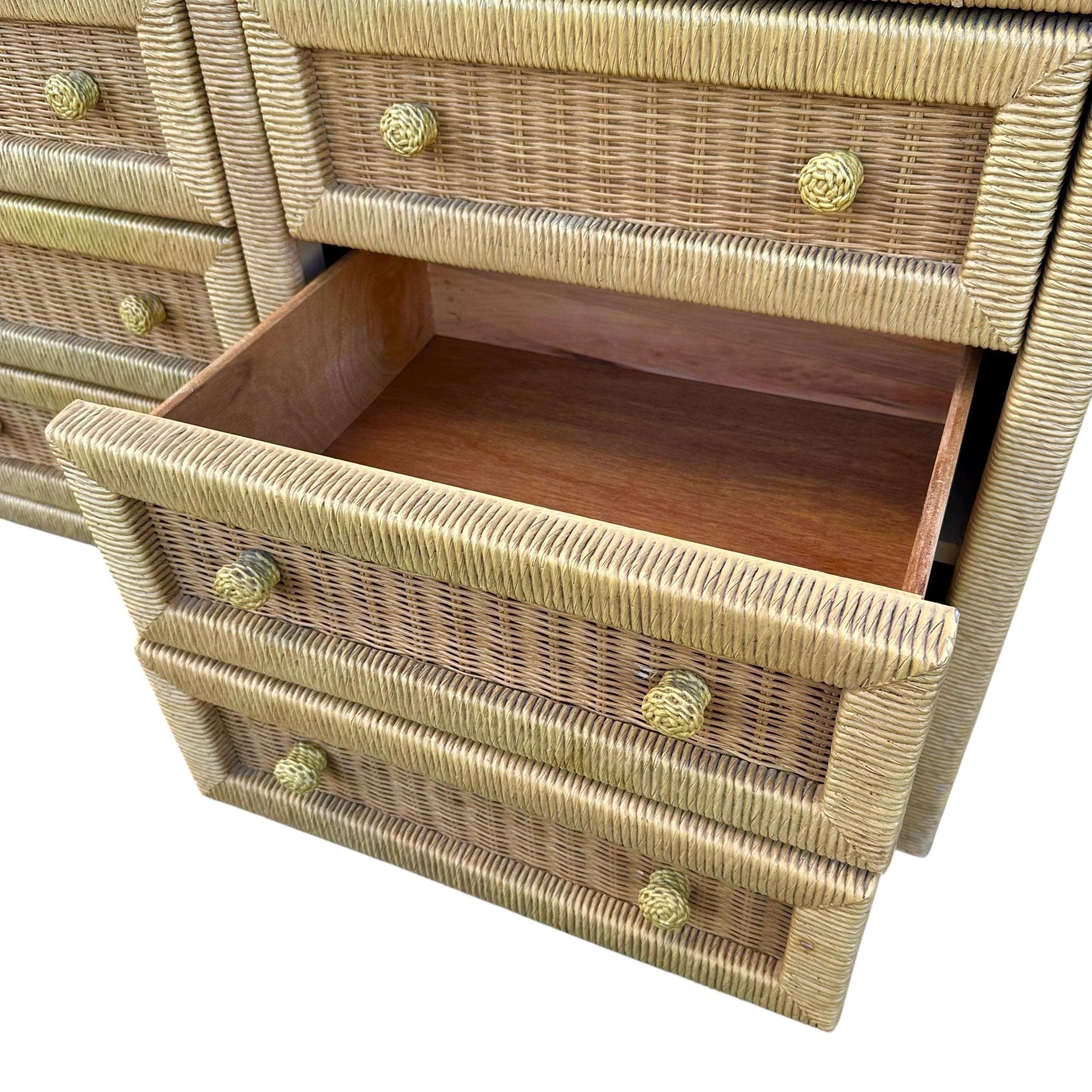 Henry Link Wicker Dresser with 9 Drawers - Vintage Wrapped Rattan Coastal Boho Chic Furniture - Thumbnail 8