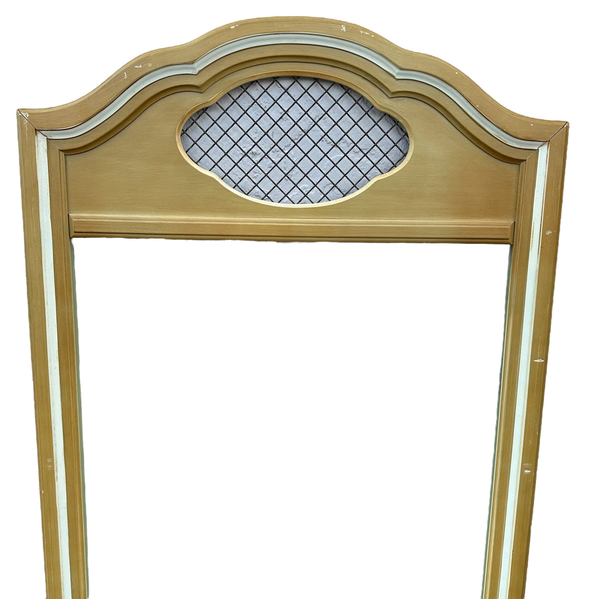 French Provincial Mirror by Henry Link 42x28 LOCAL PICKUP Vintage Green with Wire Mesh Shabby Chic Country Farmhouse Style - Thumbnail 3