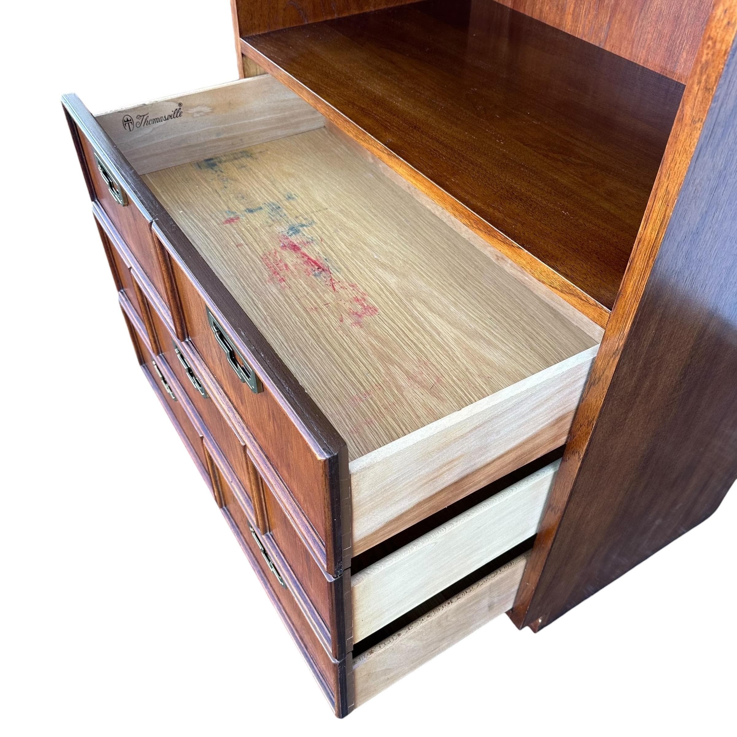 Lighted Bar Cabinet by Thomasville Mystique- Vintage Chinoiserie Asian Style Wood, Mirror Glass & Brass Storage Case, Drawers, Display Shelf - Thumbnail 16