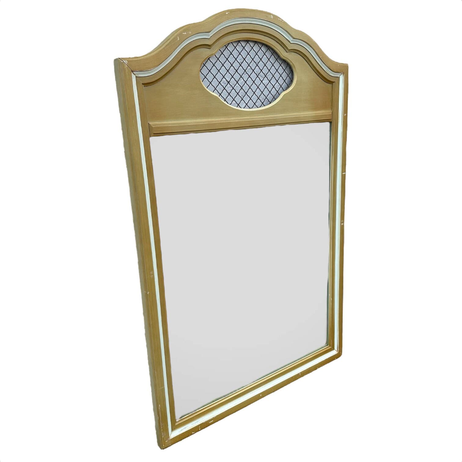 French Provincial Mirror by Henry Link 42x28 LOCAL PICKUP Vintage Green with Wire Mesh Shabby Chic Country Farmhouse Style - Thumbnail 6