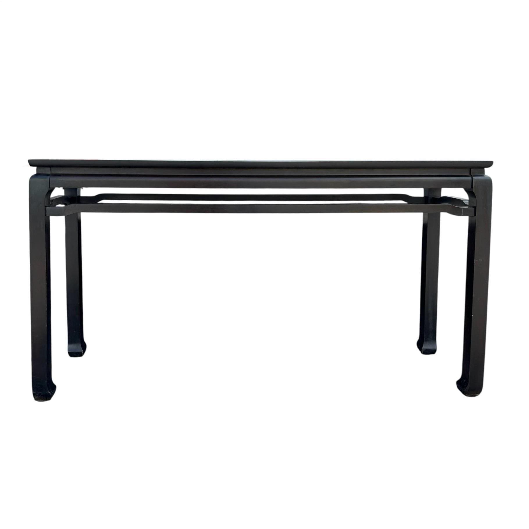 Chinoiserie Console with Ming Style Feet - Vintage Two Tone Black & Wood Asian Sofa or Entry Table - Thumbnail 2