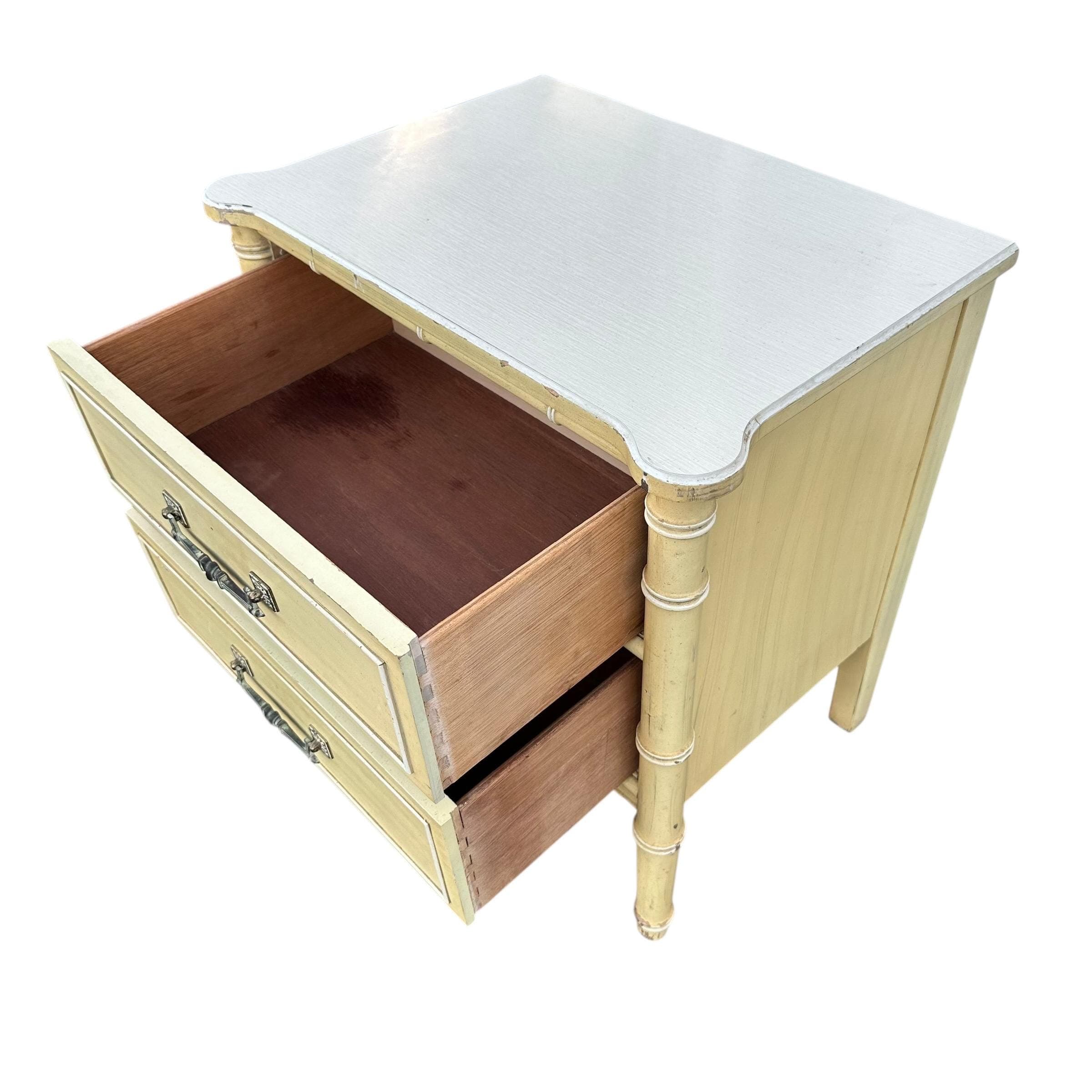 Faux Bamboo Nightstand by Henry Link Bali Hai - Vintage Yellow Wash End Table Hollywood Regency Coastal - Thumbnail 5