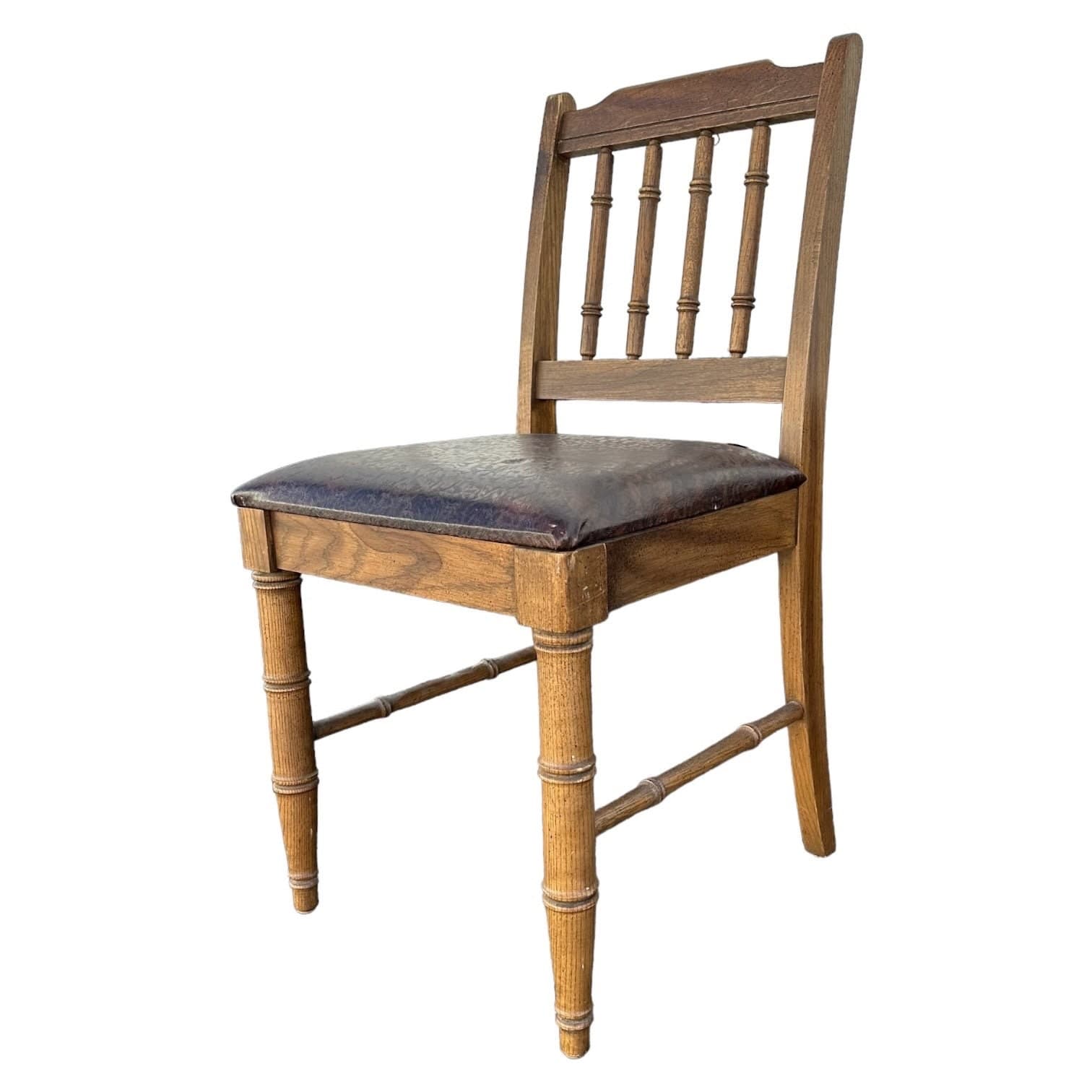 Small Faux Bamboo Chair 18x18x31”H - Vintage Henry Link Bali Hai Style Brown Wood Hollywood Regency Coastal Desk Vanity Seat Dixie - Thumbnail 5