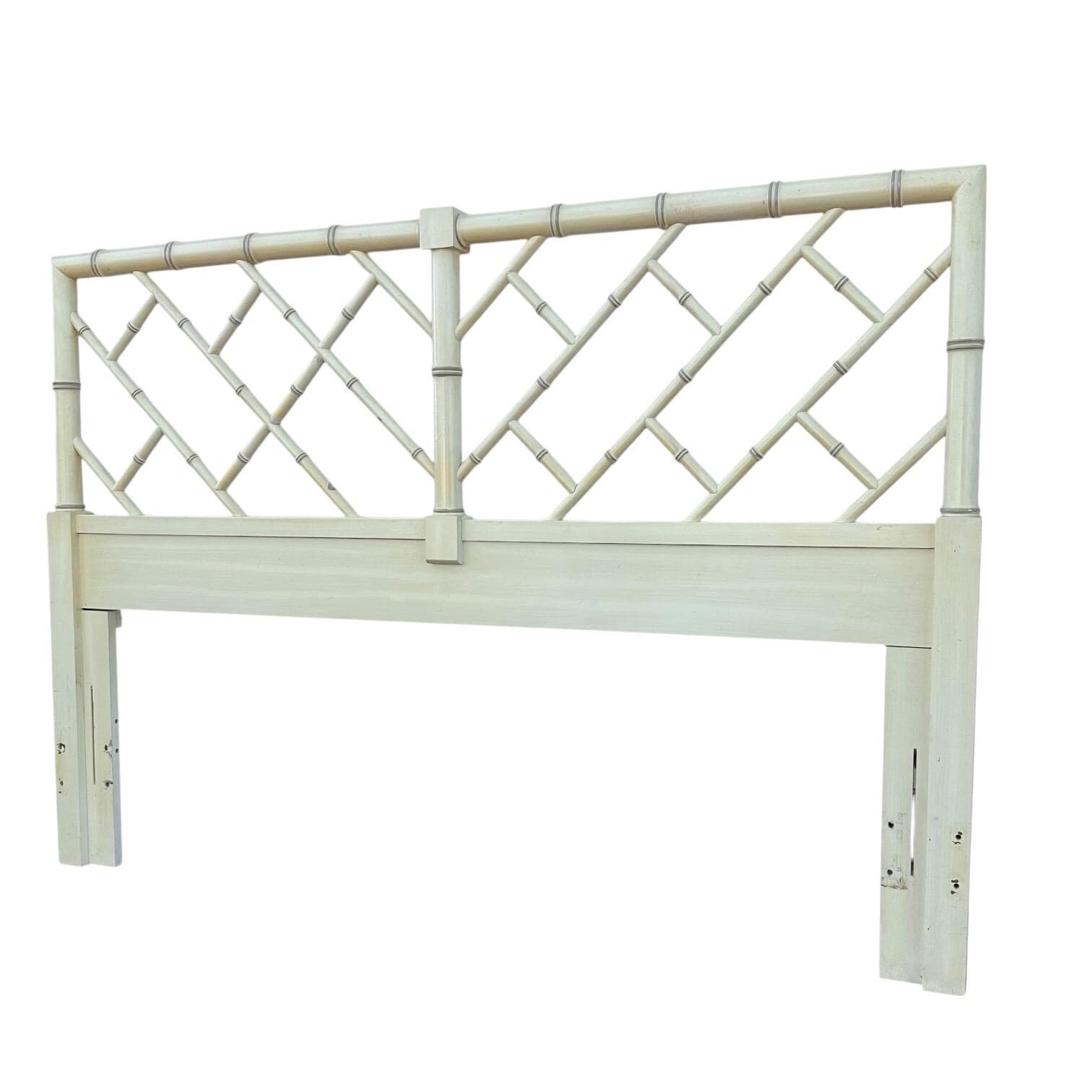 SOLD Chinese Chippendale Queen Headboard by Henry Link Bali Hai - Vintage Creamy White Faux Bamboo Fretwork Full Chinoiserie Coastal - Thumbnail 2