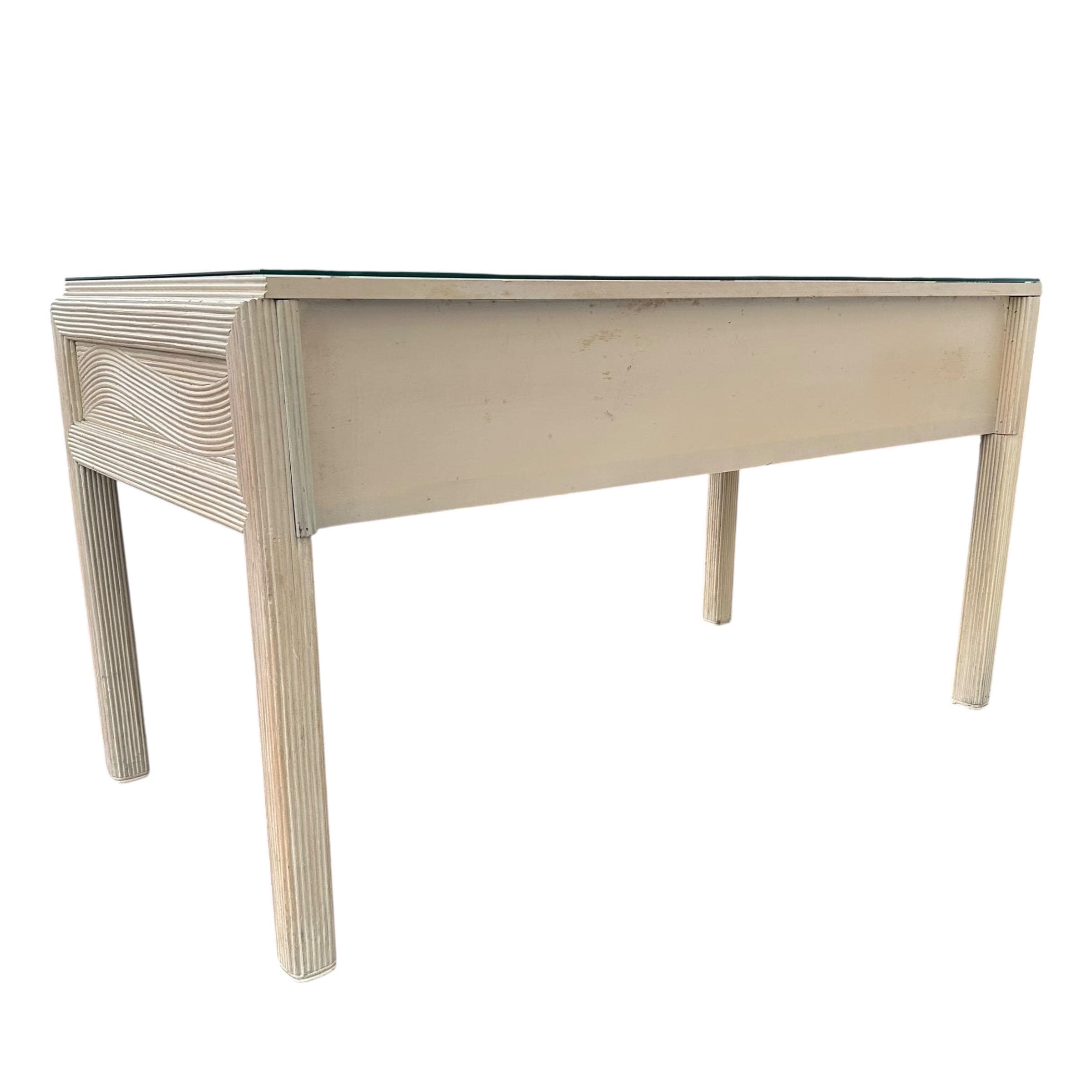 Vintage Whitewash Pencil Reed Desk 54" - American Drew Hollywood Regency - Thumbnail 9