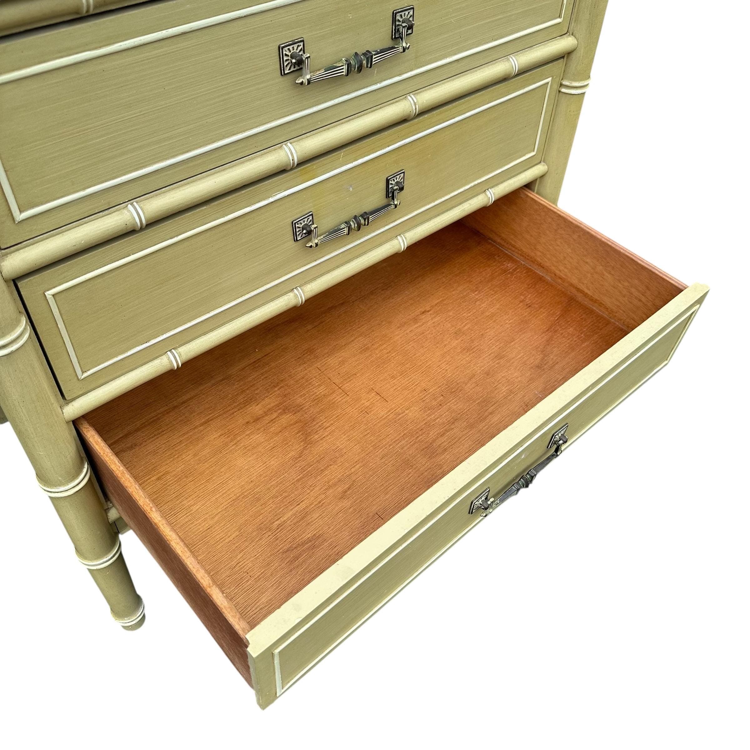 Henry Link Bali Hai 3 Drawer Nightstand - Vintage Green Faux Bamboo Coastal Hollywood Regency Bachelor Chest - Thumbnail 5