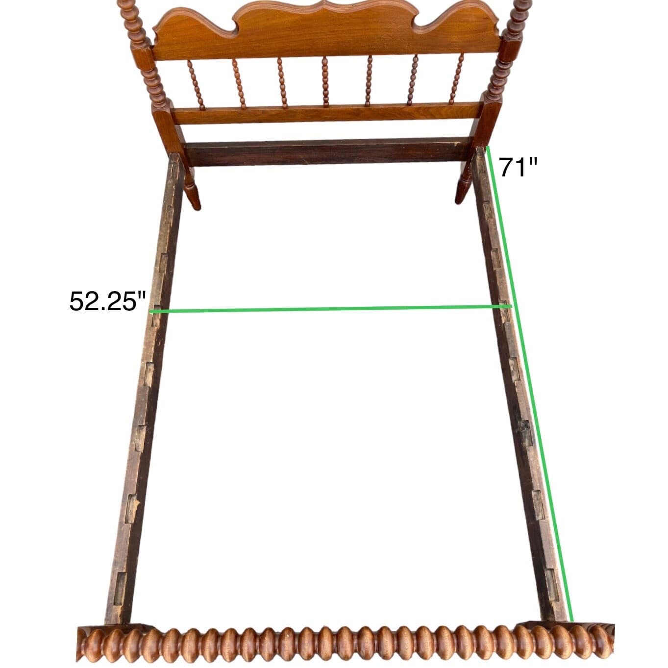 Antique Jenny Lind Spool Bed 53W 76D 54H - American Classical Bobbin Turned Spindle Four Poster Headboard, Footboard and Side Rails - Thumbnail 9