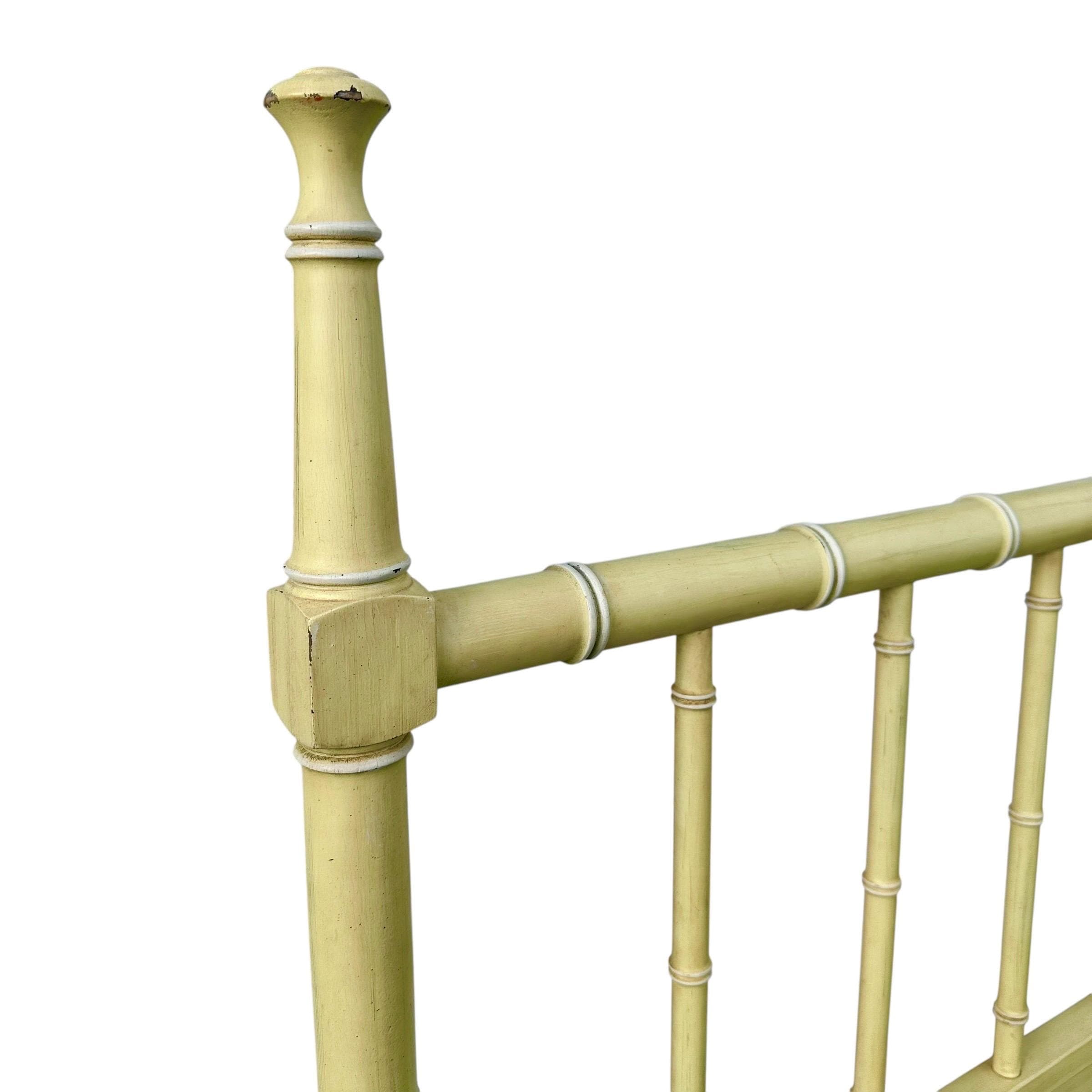 Yellow Faux Bamboo Twin Post Headboards - Set of 2 Vintage Henry Link Bali Hai Spindle Wood Hollywood Regency Coastal Bedroom Furniture Pair - Thumbnail 3