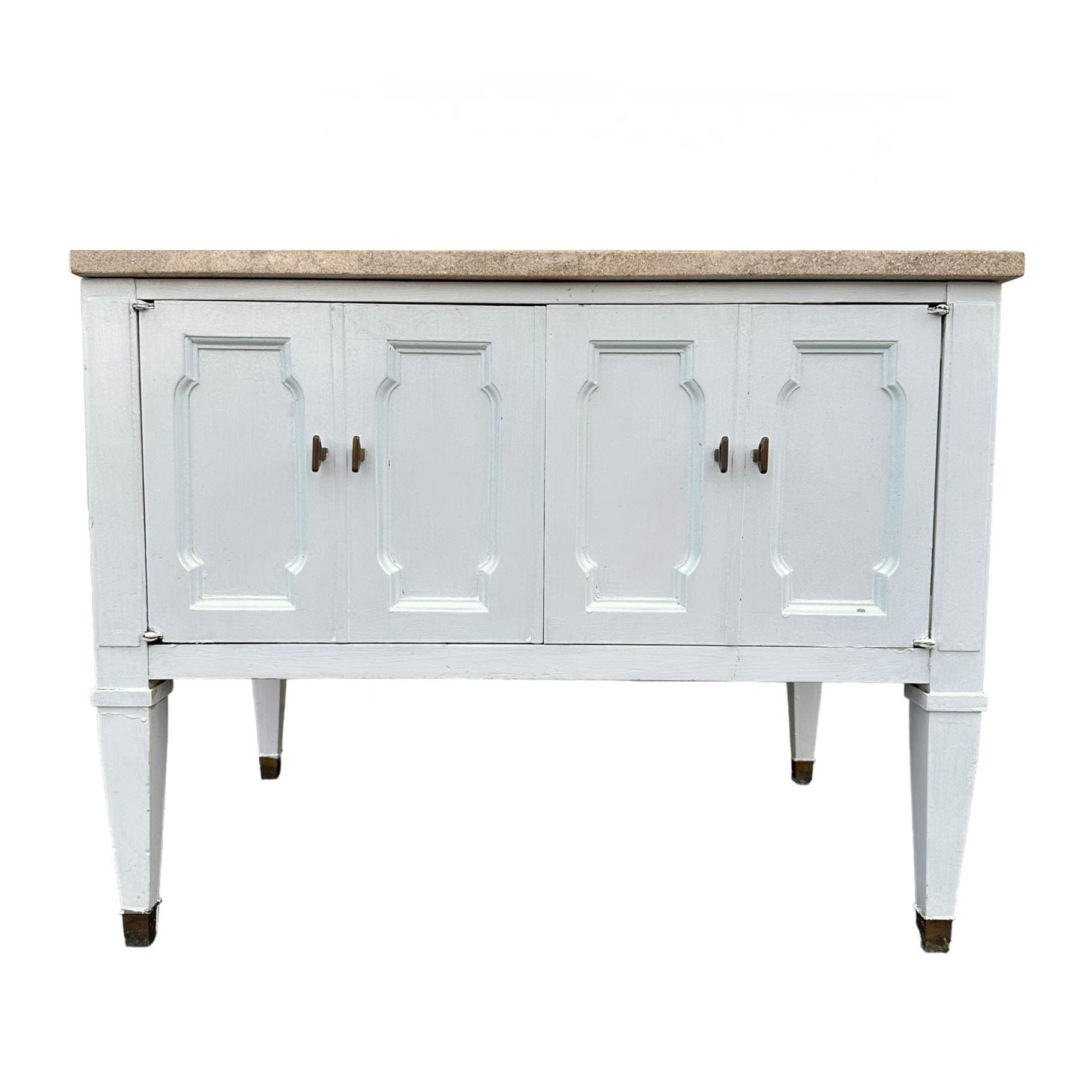 White End Table with Terrazzo Stone Top 28x18x22”H - Vintage Commode Nightstand or Accent Storage Cabinet in French Country Style - Image 1