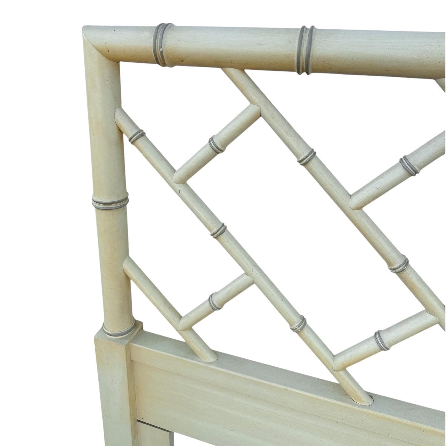 SOLD Chinese Chippendale Queen Headboard by Henry Link Bali Hai - Vintage Creamy White Faux Bamboo Fretwork Full Chinoiserie Coastal - Thumbnail 4