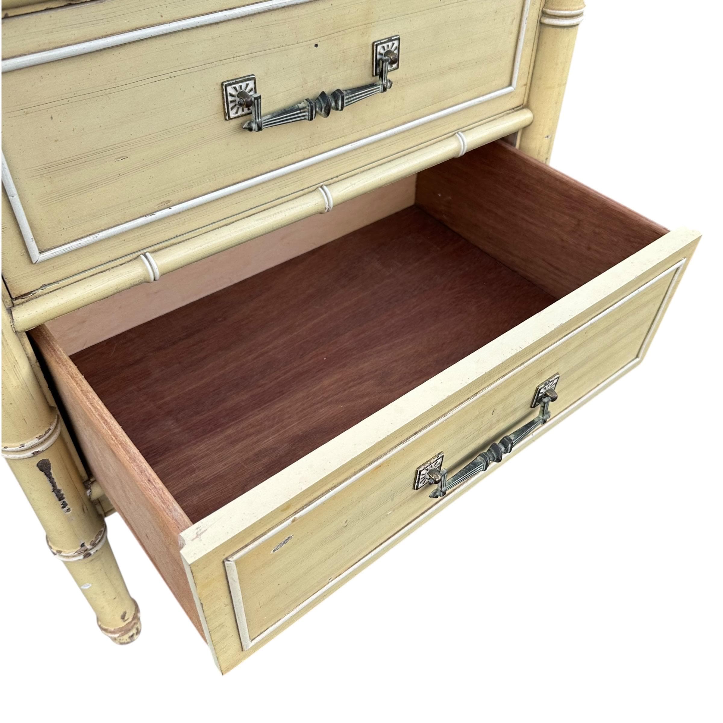 Faux Bamboo Nightstand by Henry Link Bali Hai - Vintage Yellow Wash End Table Hollywood Regency Coastal - Thumbnail 7