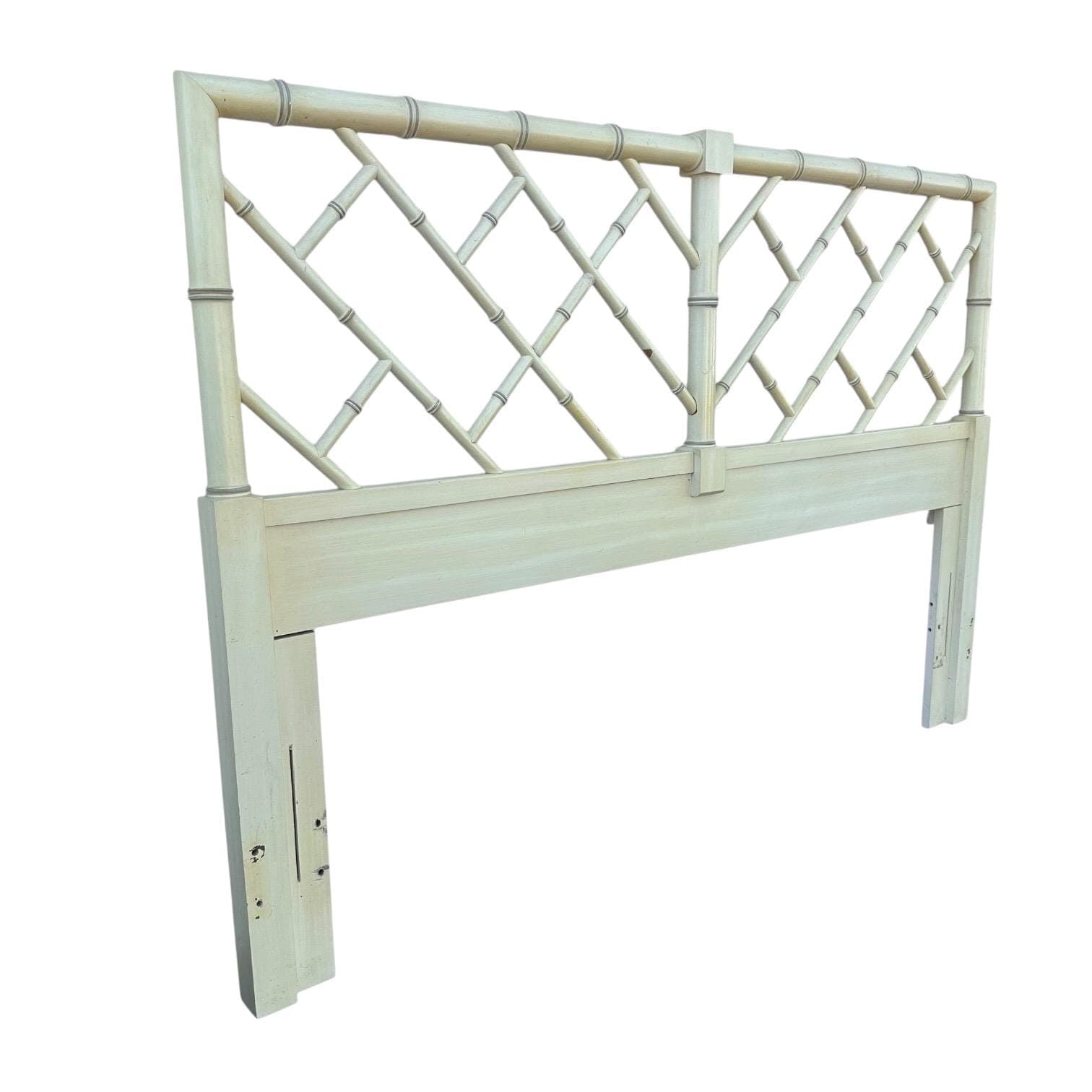 SOLD Chinese Chippendale Queen Headboard by Henry Link Bali Hai - Vintage Creamy White Faux Bamboo Fretwork Full Chinoiserie Coastal - Thumbnail 7