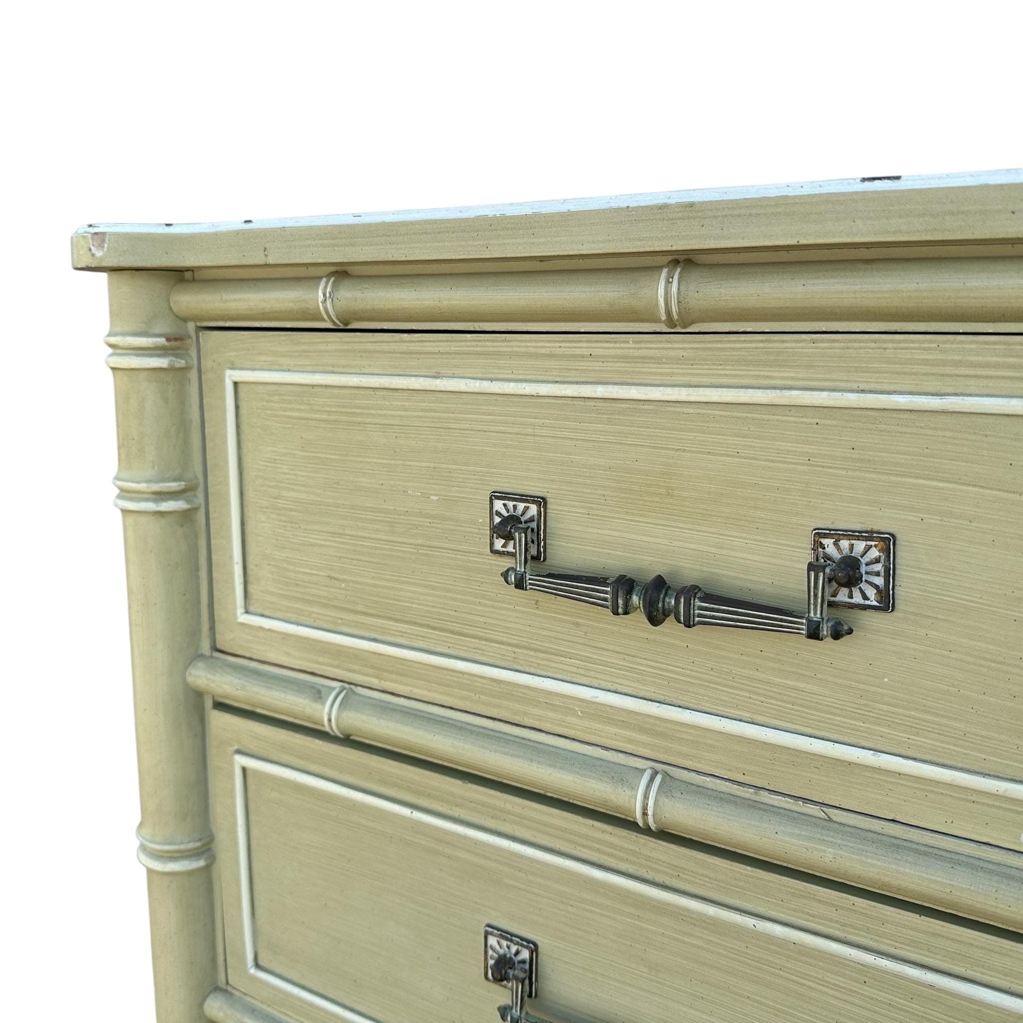 Henry Link Bali Hai Lingerie Dresser Chest of 6 Drawers - Vintage Green Hollywood Regency Faux Bamboo Bedroom Furniture - Thumbnail 5