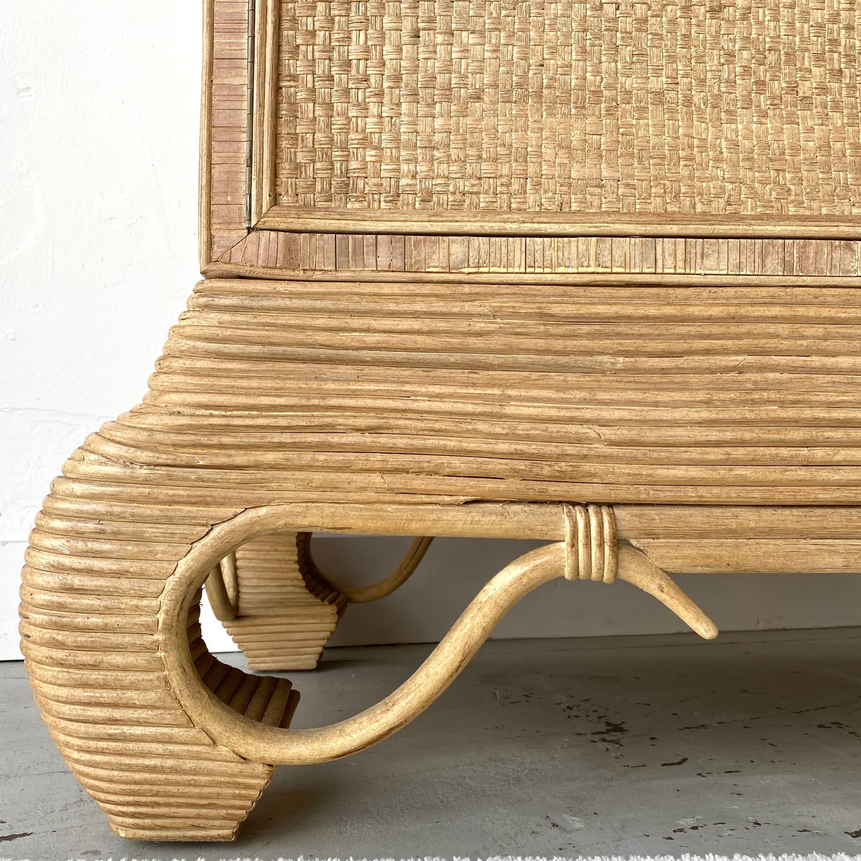 Chinoiserie Rattan Cabinet with Natural Bent Wood & Pencil Reed Base by Hickory - Vintage Three Tier Storage Tower Coastal Boho Showpiece - Thumbnail 8