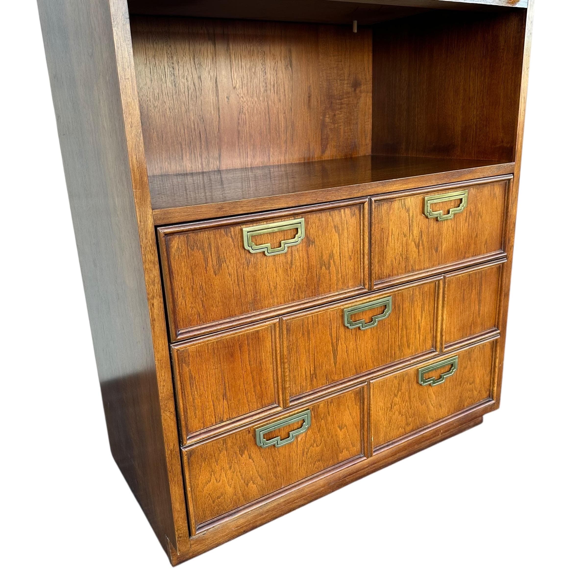 Lighted Bar Cabinet by Thomasville Mystique- Vintage Chinoiserie Asian Style Wood, Mirror Glass & Brass Storage Case, Drawers, Display Shelf - Thumbnail 15