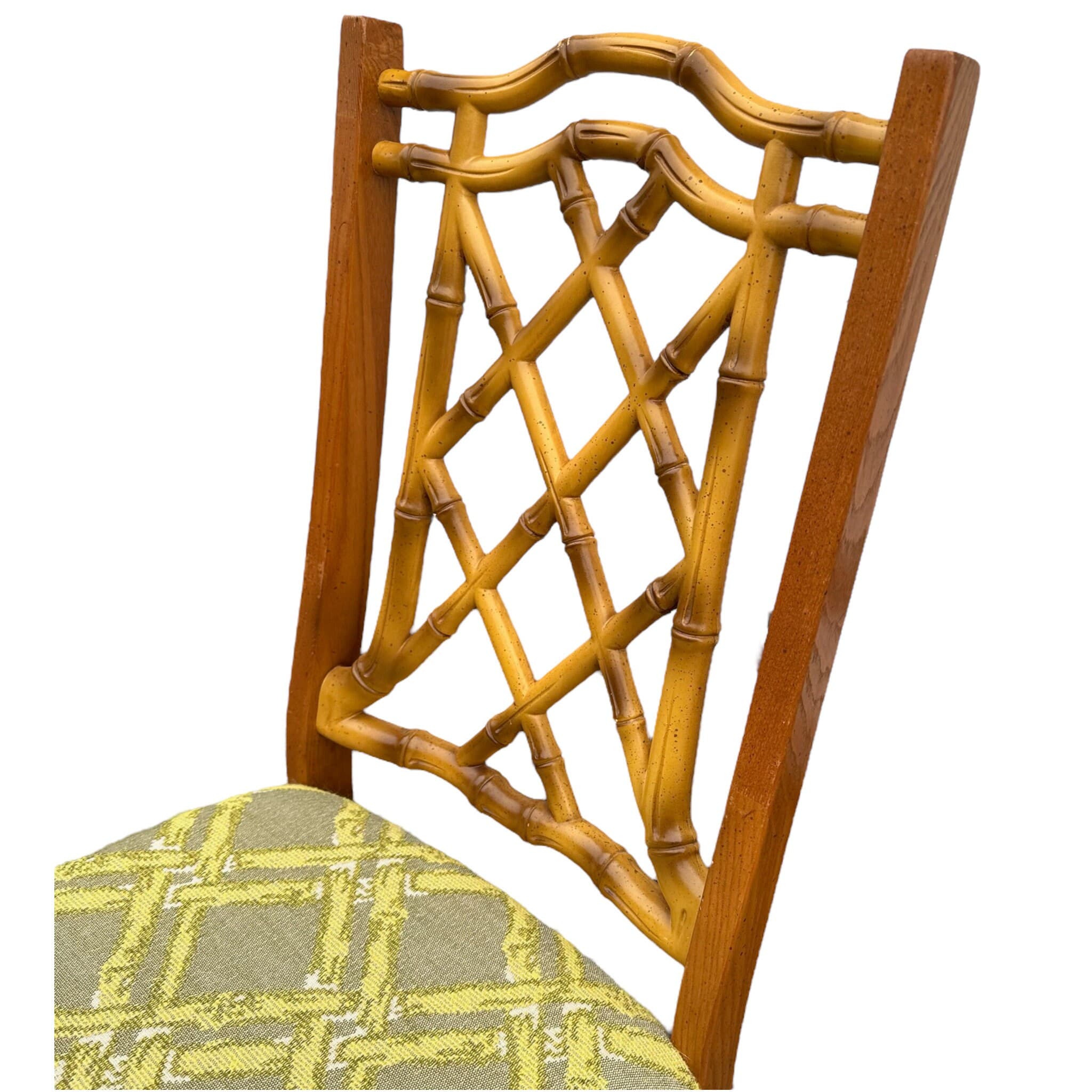 SOLD Vintage Faux Bamboo Chair - Hollywood Regency Fretwork Wooden Palm Beach Coastal Style Dining or Desk Furniture - Thumbnail 5
