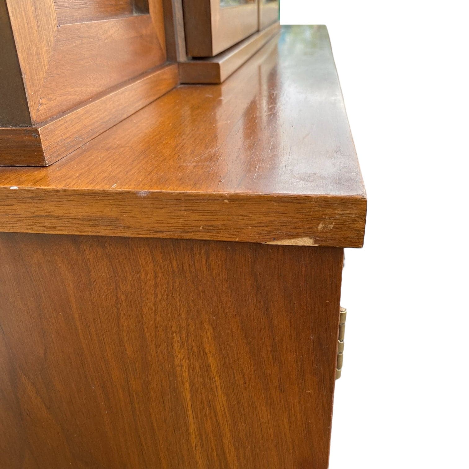 MidCentury Modern China Cabinet with Glass Display Wood Hutch and 3 Dovetailed Drawers - Vintage MCM Walnut Wooden Furniture - Thumbnail 9