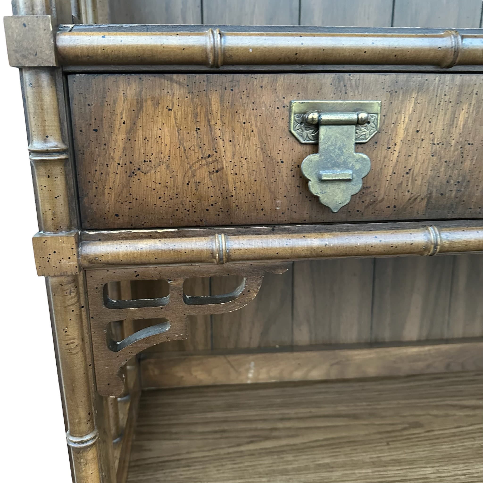 Faux Bamboo Desk and Lighted Bookcase by Dixie ShangriLa - Rare 2 Piece Vintage Chinoiserie Wood Hollywood Regency Bookshelf Hutch Furniture - Thumbnail 5