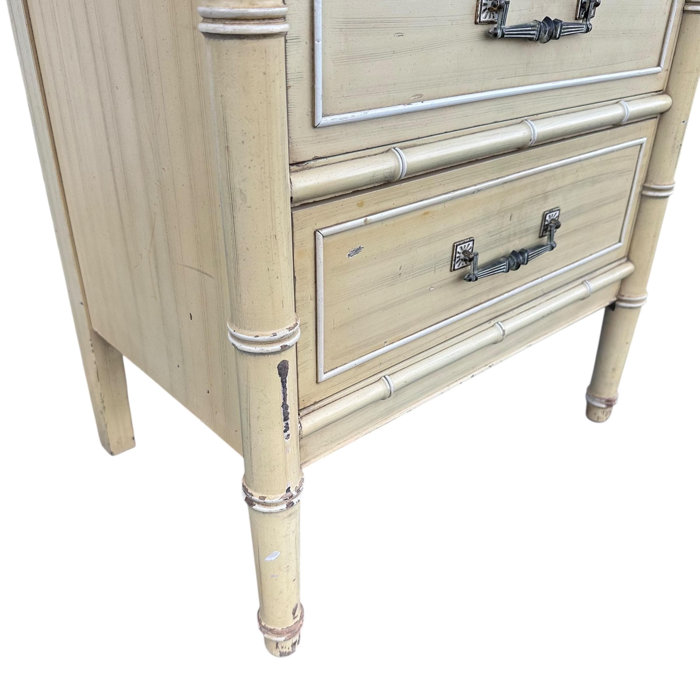 Faux Bamboo Nightstand by Henry Link Bali Hai - Vintage Yellow Wash End Table Hollywood Regency Coastal - Thumbnail 8