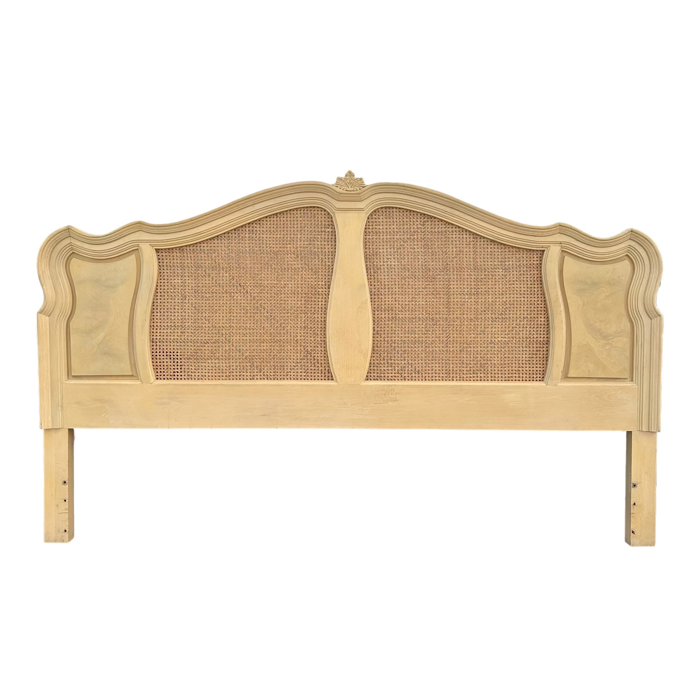 French Provincial King Headboard by Lexington Chateau Latour Collection - Vintage Rattan Cane and Whitewash Wood Country Bedroom Furniture - Image 1