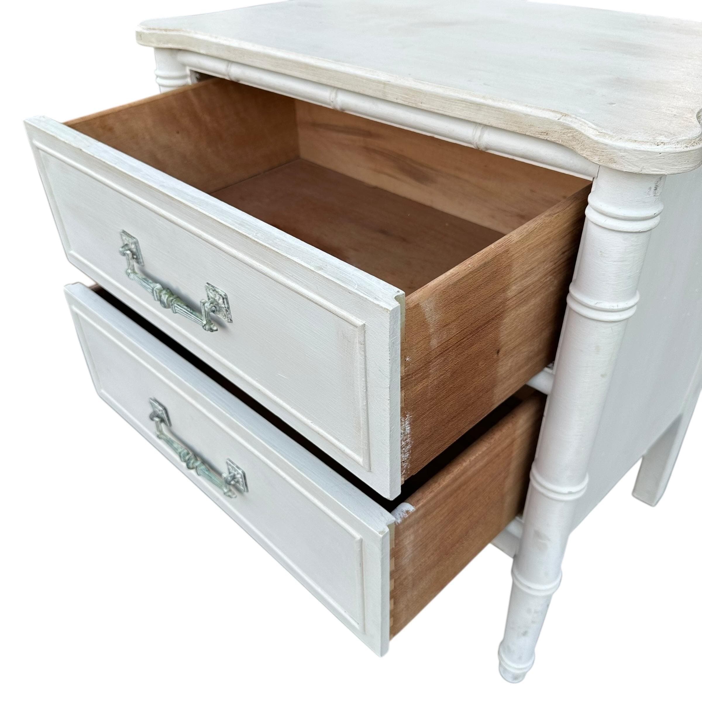 Faux Bamboo Nightstand by Henry Link Bali Hai - Vintage White Wash End Table Hollywood Regency Coastal - Thumbnail 4