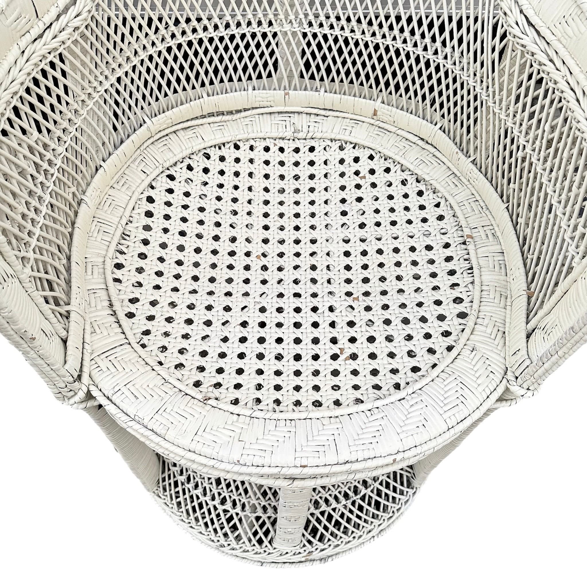 Vintage Peacock Chair - Adult Size 54" Tall 38" Wide - White Rattan Wicker Fan Back Boho Chic Coastal Mid Century MCM Palm Beach Furniture - Thumbnail 7