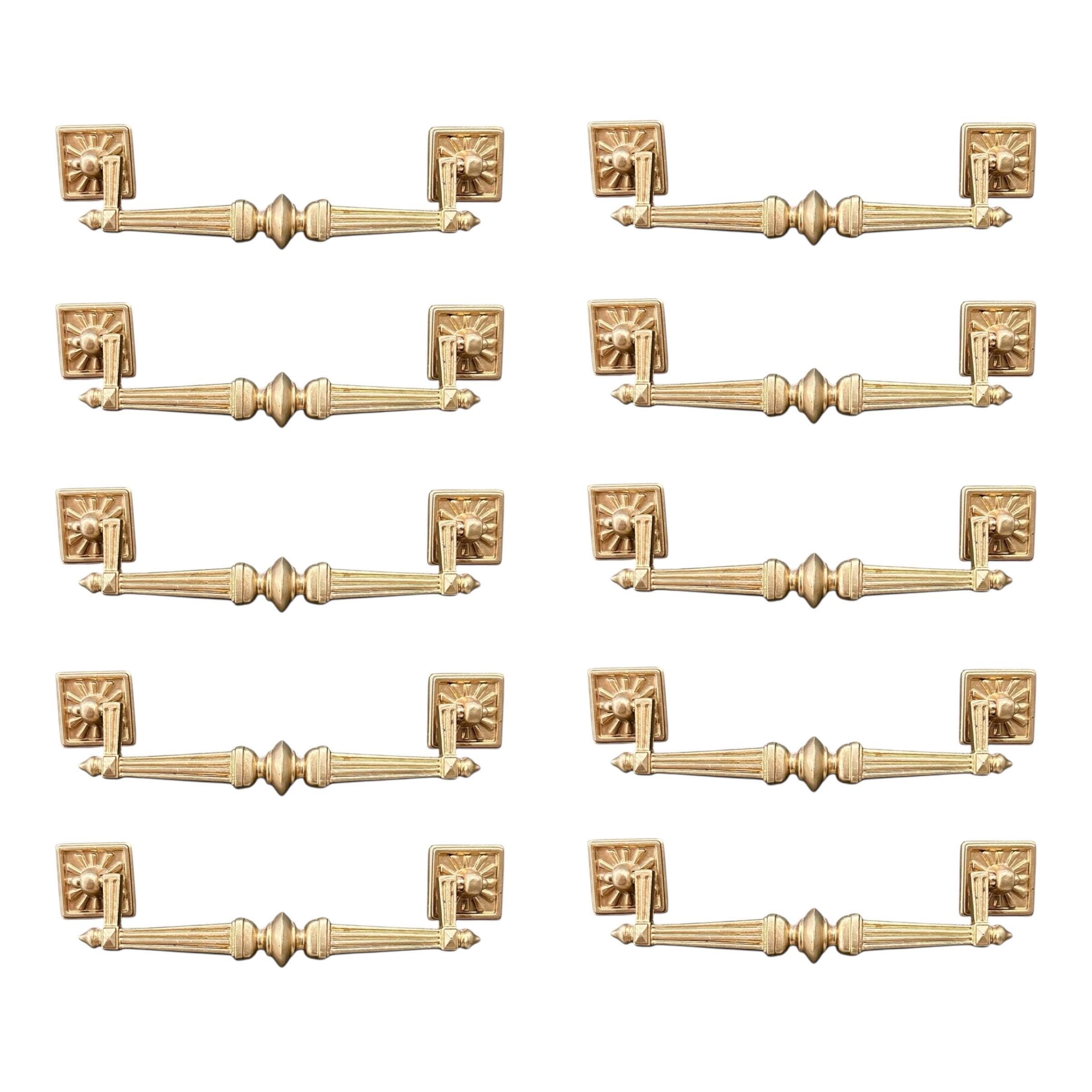 Vintage Brass Hardware 5” Center - 1970s Midcentury Ornate Gold Refinished Henry Link Bali Hai Faux Bamboo Sunburst Dresser Drawer Pull - Thumbnail 10